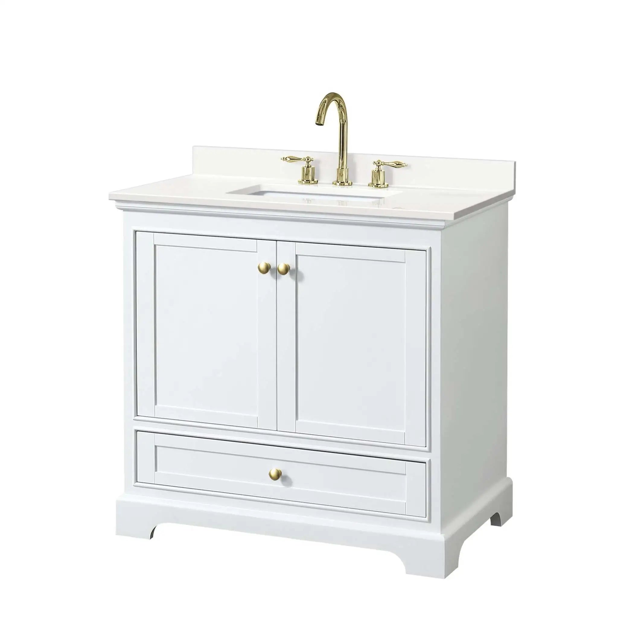 36" Deborah Single Bathroom Vanity in White with Brushed Gold Trim by Wyndham