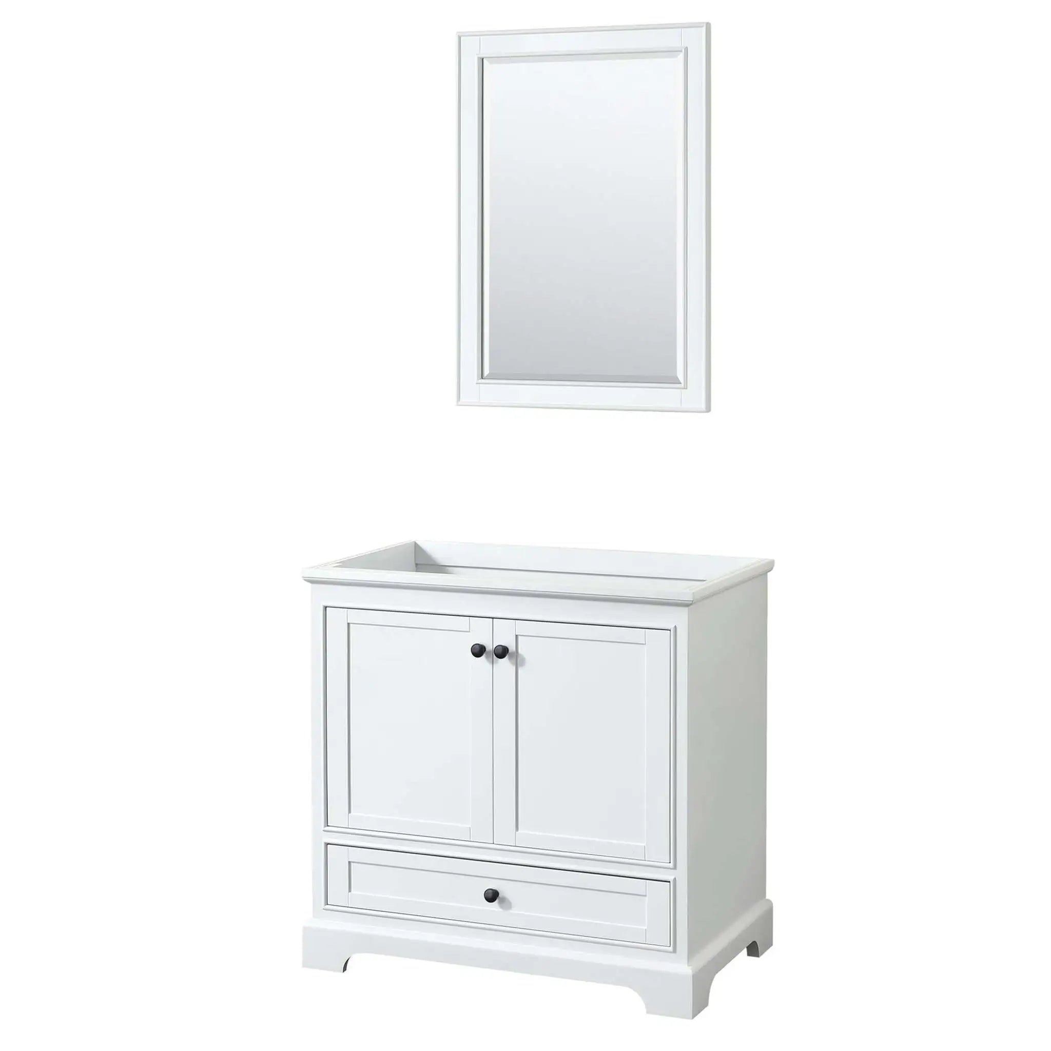 36" Deborah Single Bathroom Vanity in White with Matte Black Trim & 24" Mirror by Wyndham
