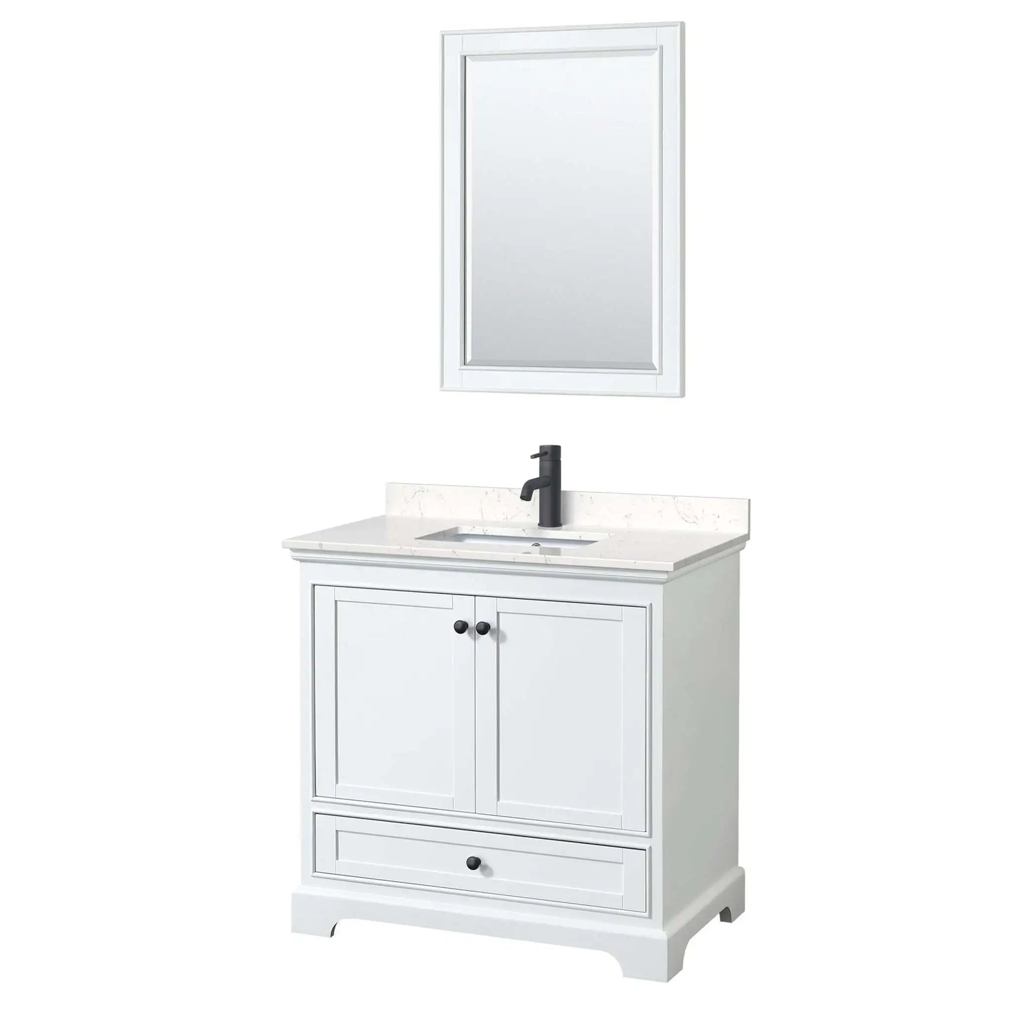 36" Deborah Single Bathroom Vanity in White with Matte Black Trim & 24" Mirror by Wyndham