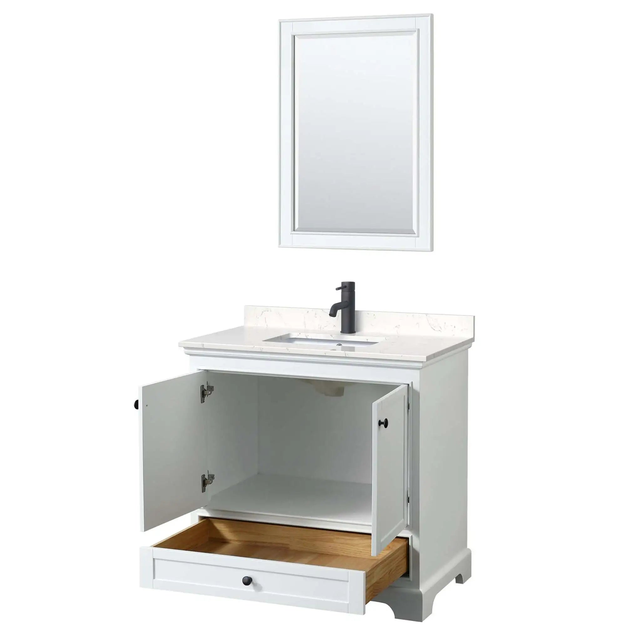 36" Deborah Single Bathroom Vanity in White with Matte Black Trim & 24" Mirror by Wyndham