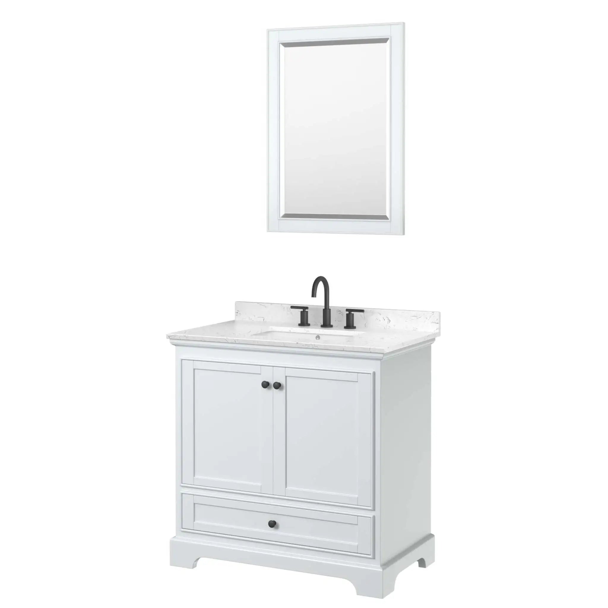 36" Deborah Single Bathroom Vanity in White with Matte Black Trim & 24" Mirror by Wyndham