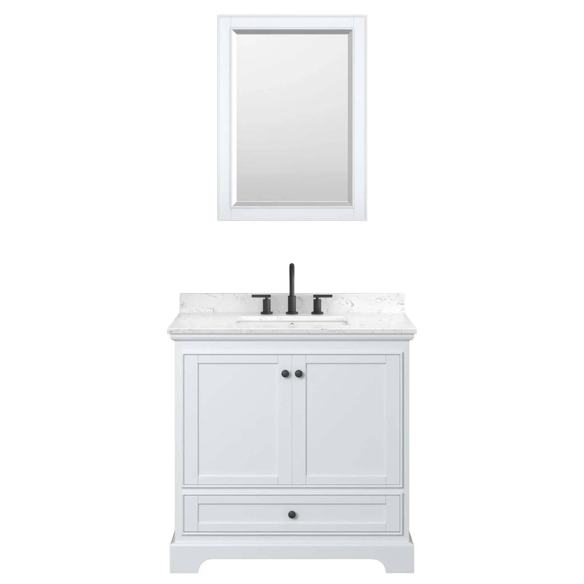 36" Deborah Single Bathroom Vanity in White with Matte Black Trim & 24" Mirror by Wyndham