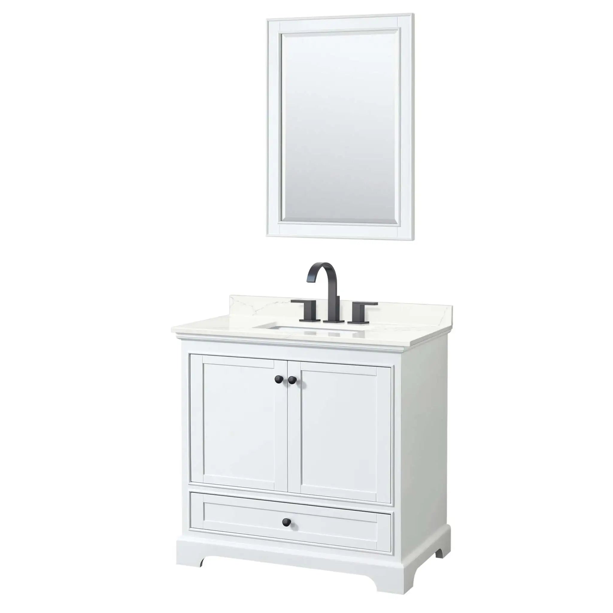 36" Deborah Single Bathroom Vanity in White with Matte Black Trim & 24" Mirror by Wyndham