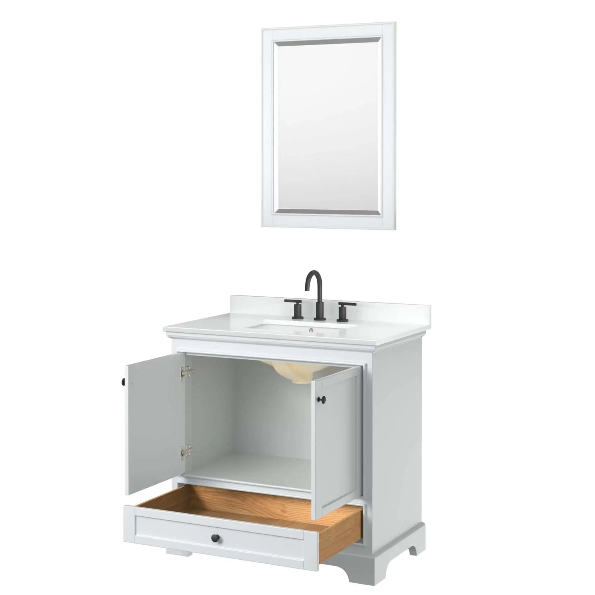 36" Deborah Single Bathroom Vanity in White with Matte Black Trim & 24" Mirror by Wyndham