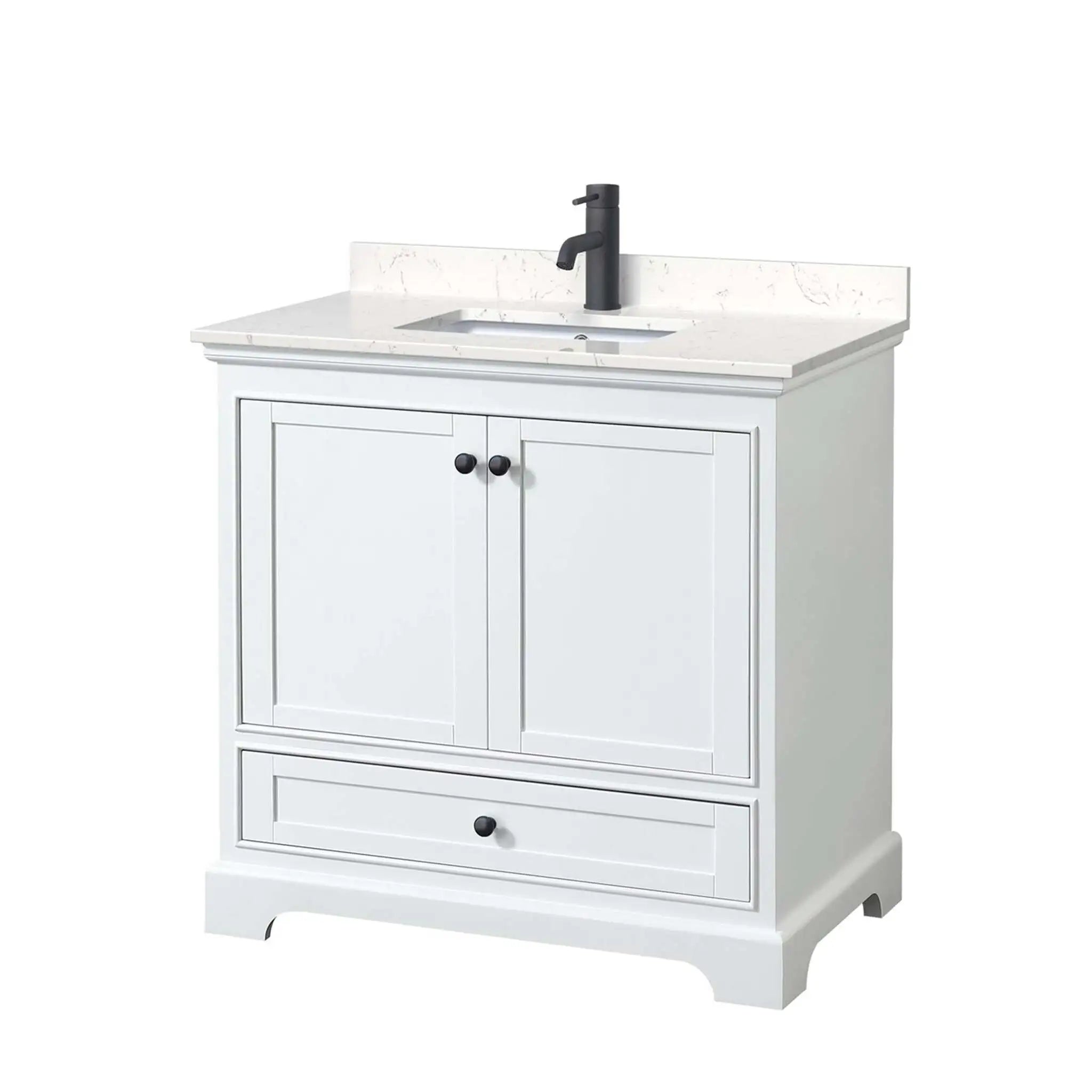 36" Deborah Single Bathroom Vanity in White with Matte Black Trim by Wyndham