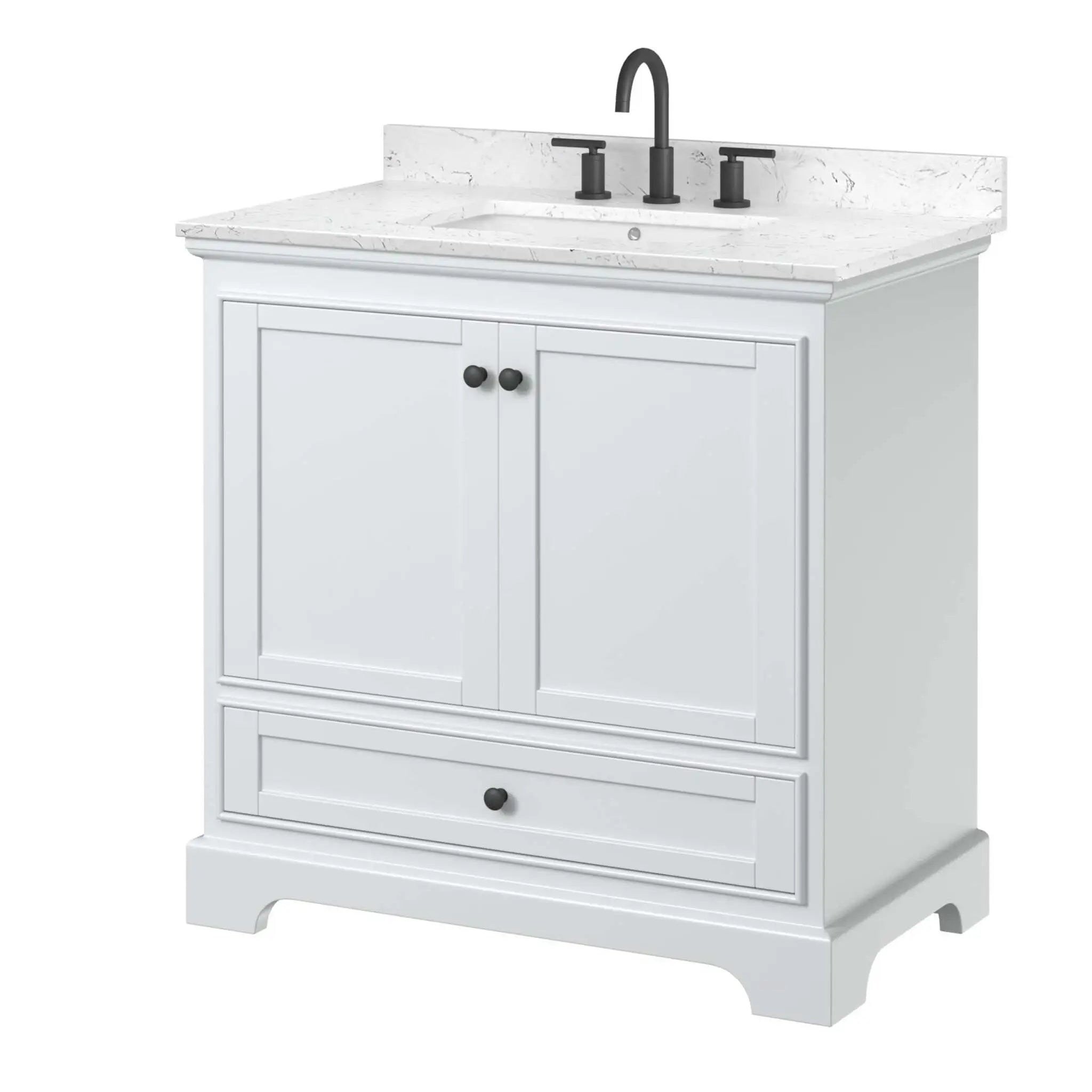 36" Deborah Single Bathroom Vanity in White with Matte Black Trim by Wyndham