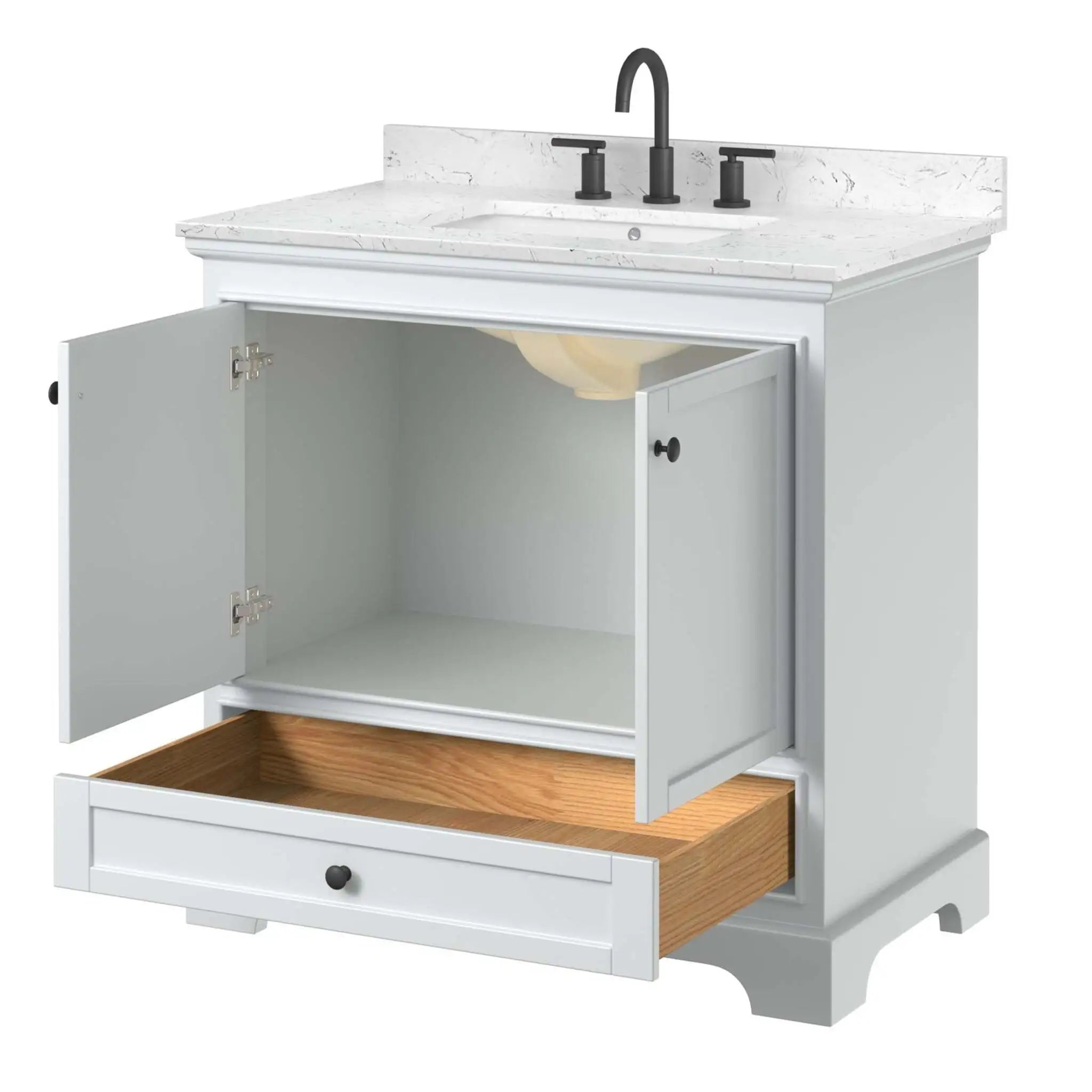 36" Deborah Single Bathroom Vanity in White with Matte Black Trim by Wyndham