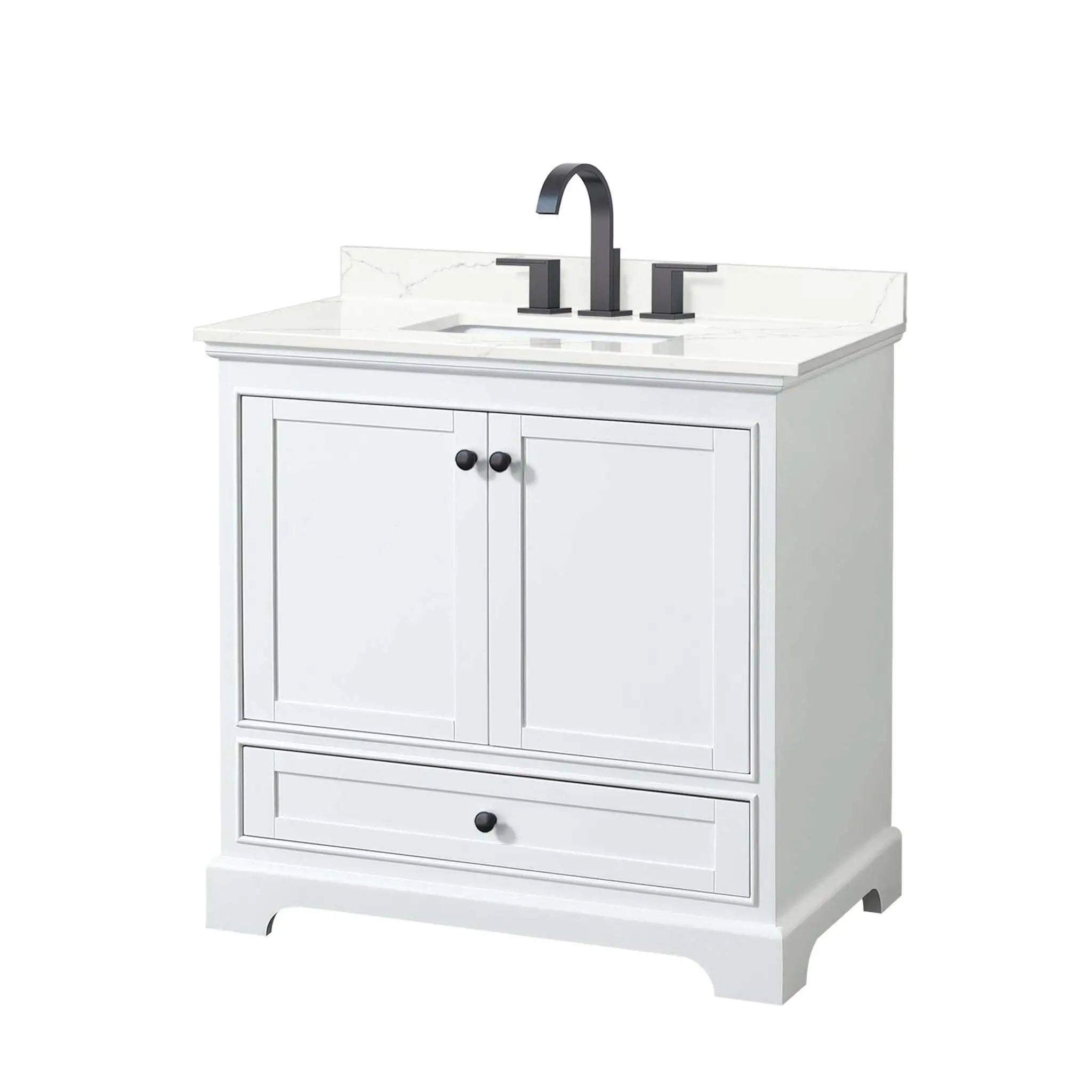36" Deborah Single Bathroom Vanity in White with Matte Black Trim by Wyndham