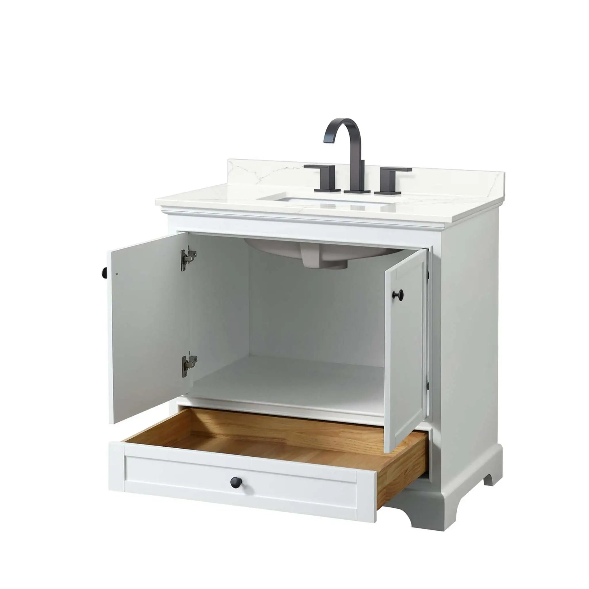 36" Deborah Single Bathroom Vanity in White with Matte Black Trim by Wyndham