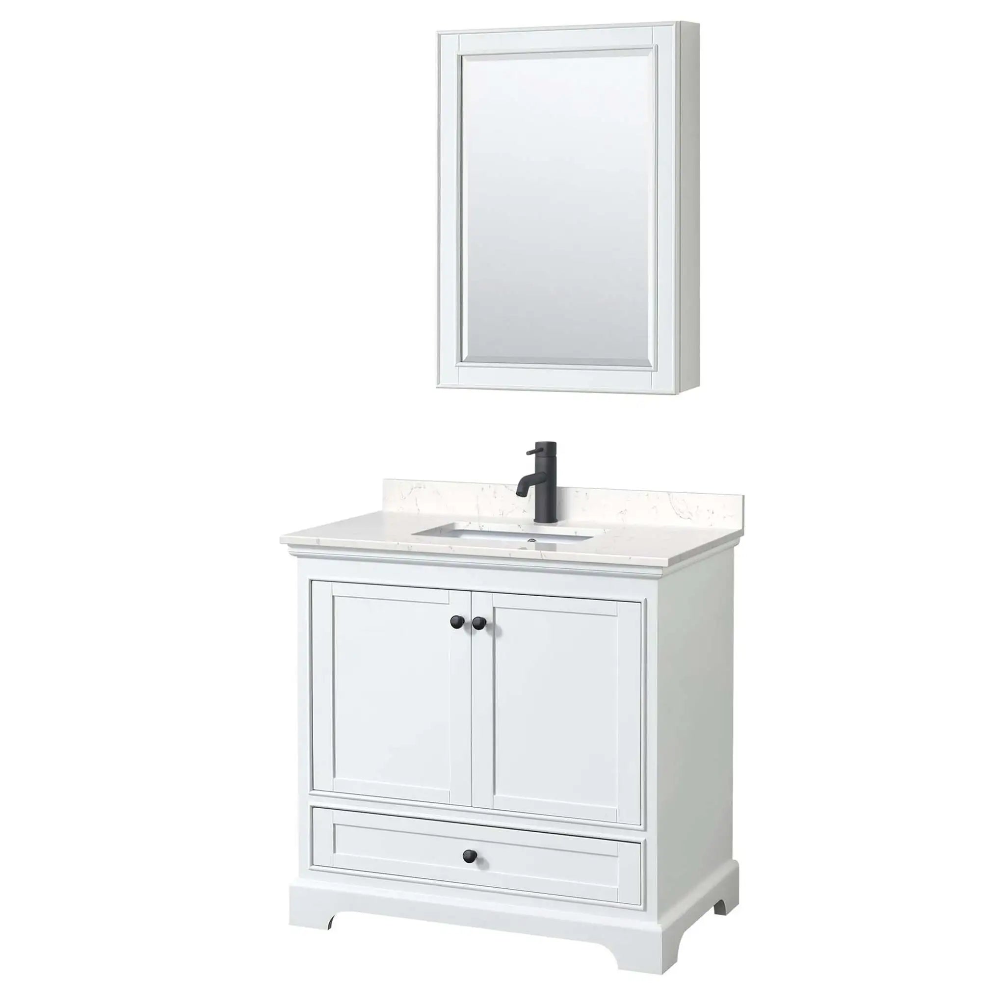 36" Deborah Single Bathroom Vanity in White with Matte Black Trim & Medicine Cabinet by Wyndham