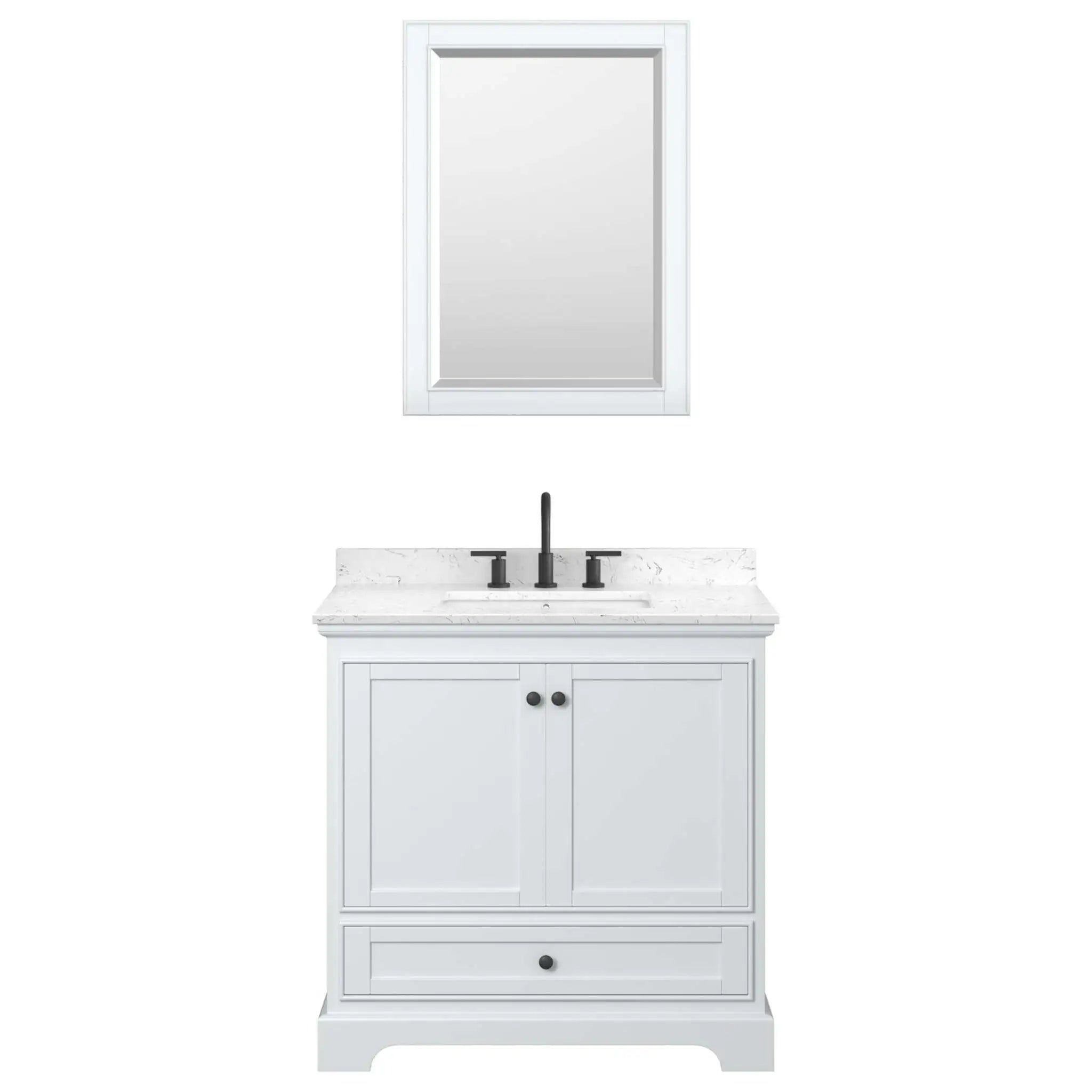 36" Deborah Single Bathroom Vanity in White with Matte Black Trim & Medicine Cabinet by Wyndham