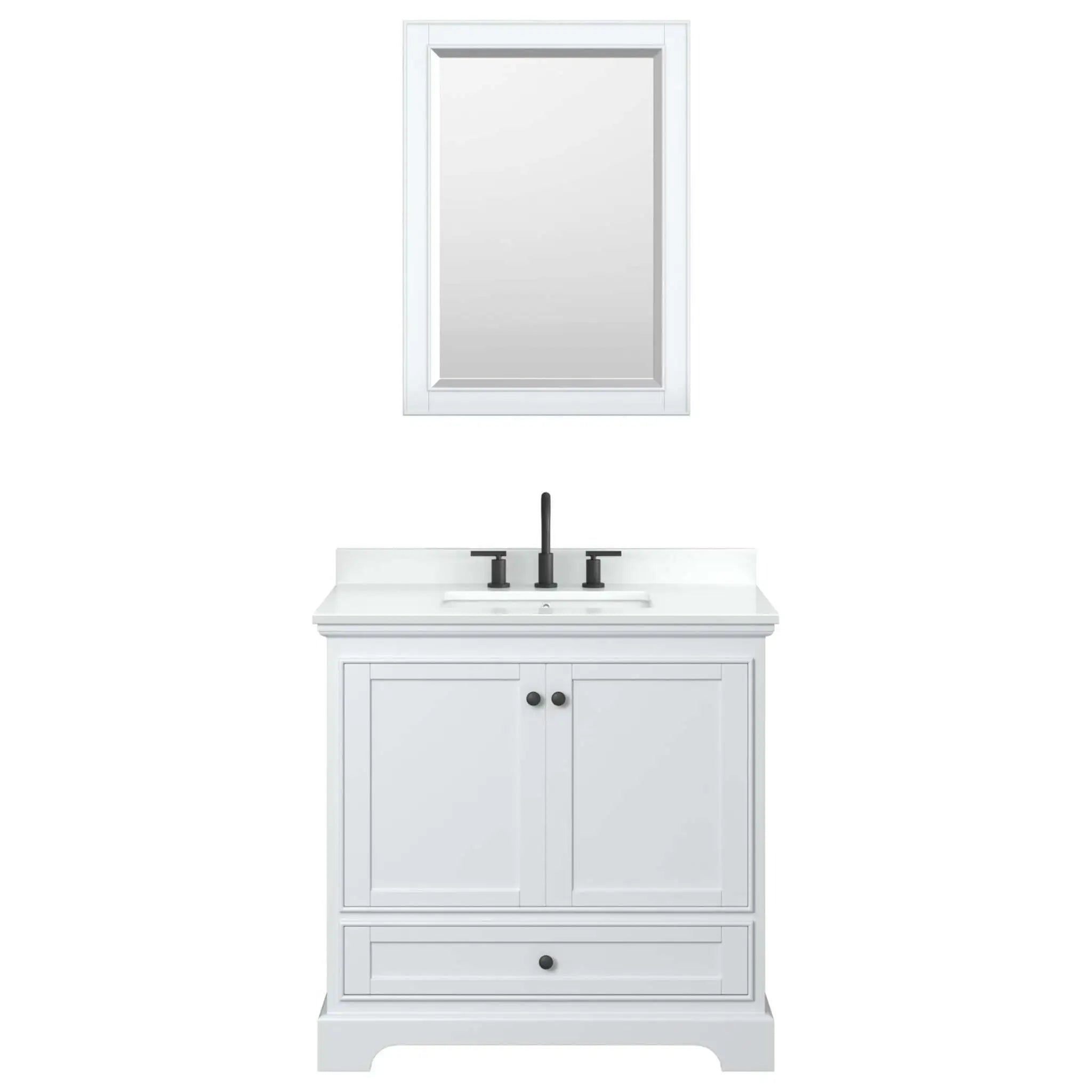 36" Deborah Single Bathroom Vanity in White with Matte Black Trim & Medicine Cabinet by Wyndham