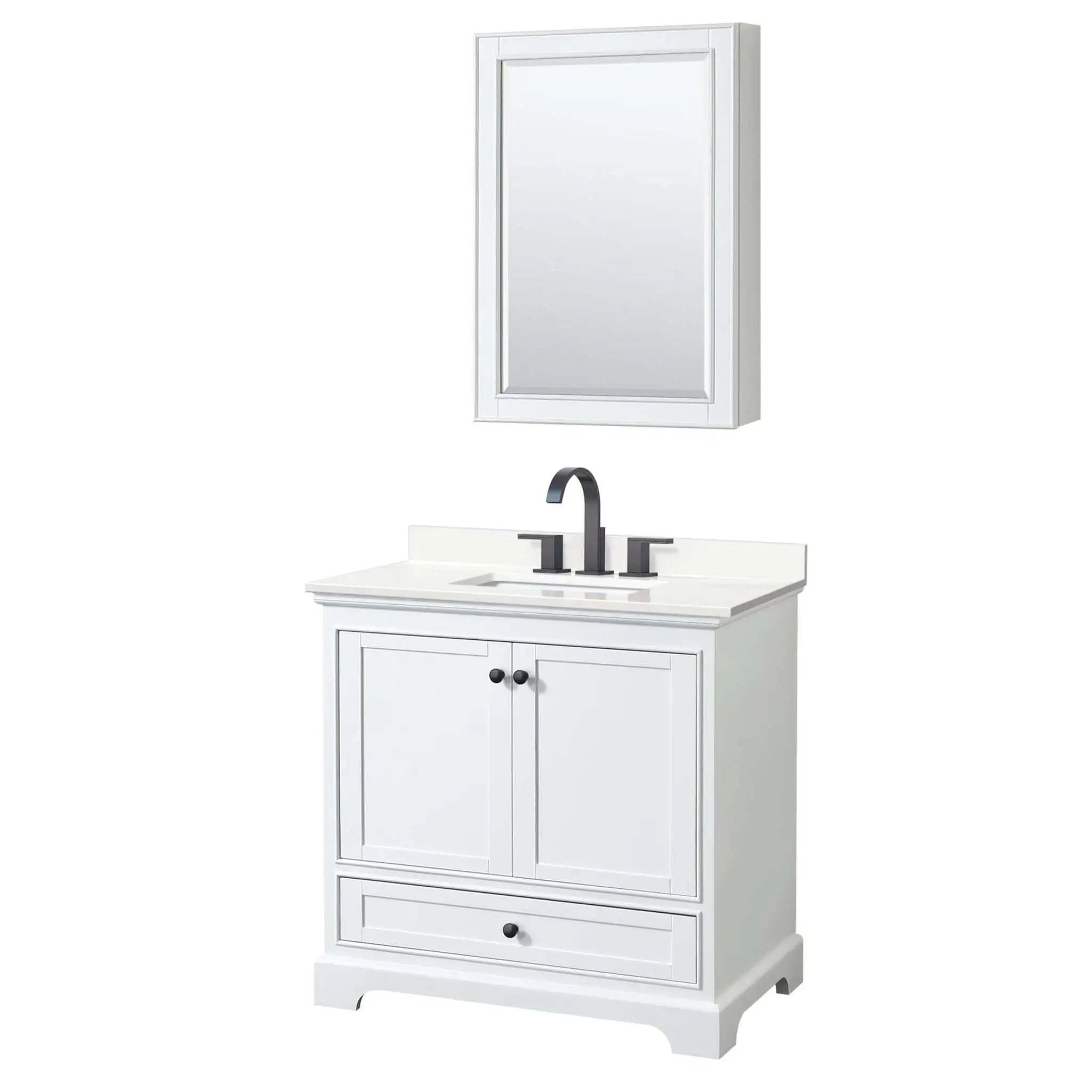 36" Deborah Single Bathroom Vanity in White with Matte Black Trim & Medicine Cabinet by Wyndham