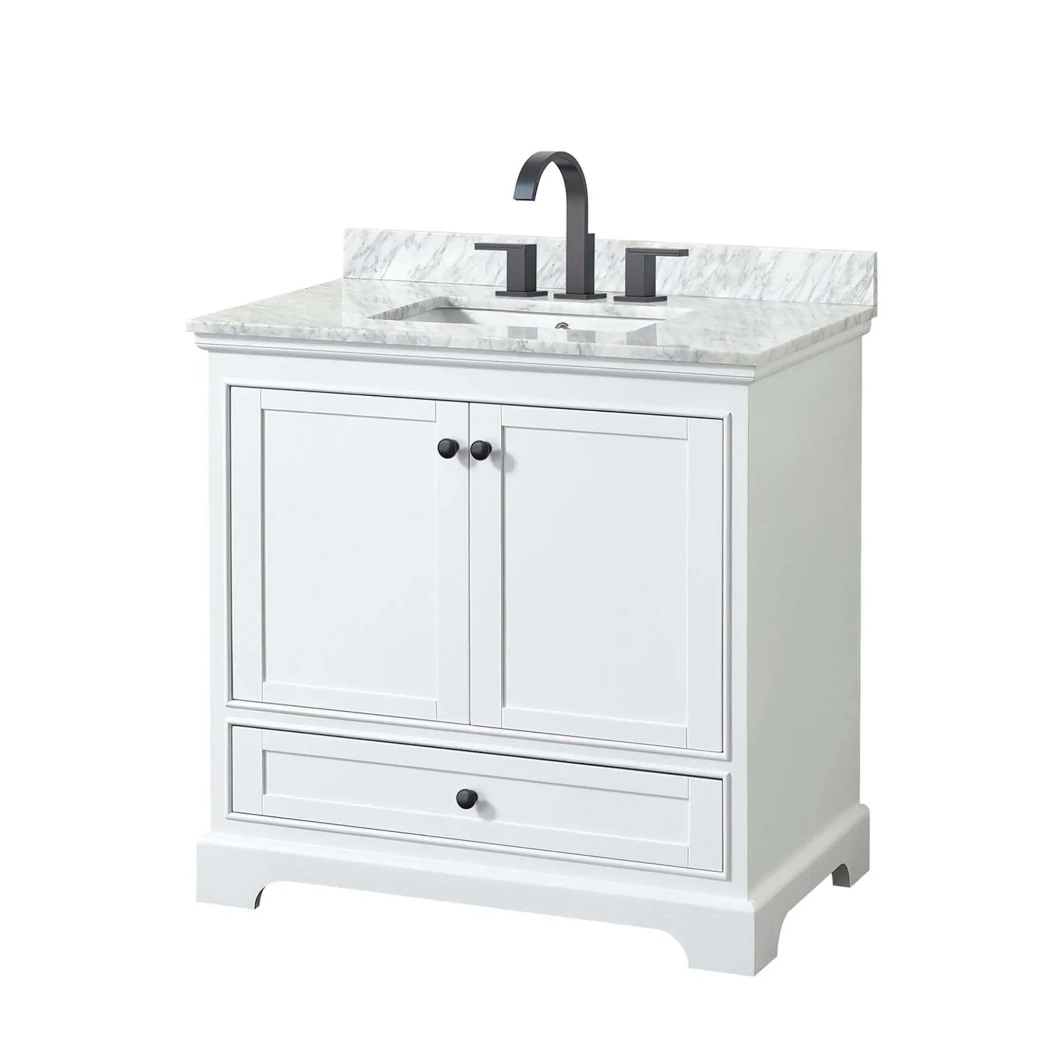36" Deborah Single Bathroom Vanity in White with Matte Black Trim by Wyndham