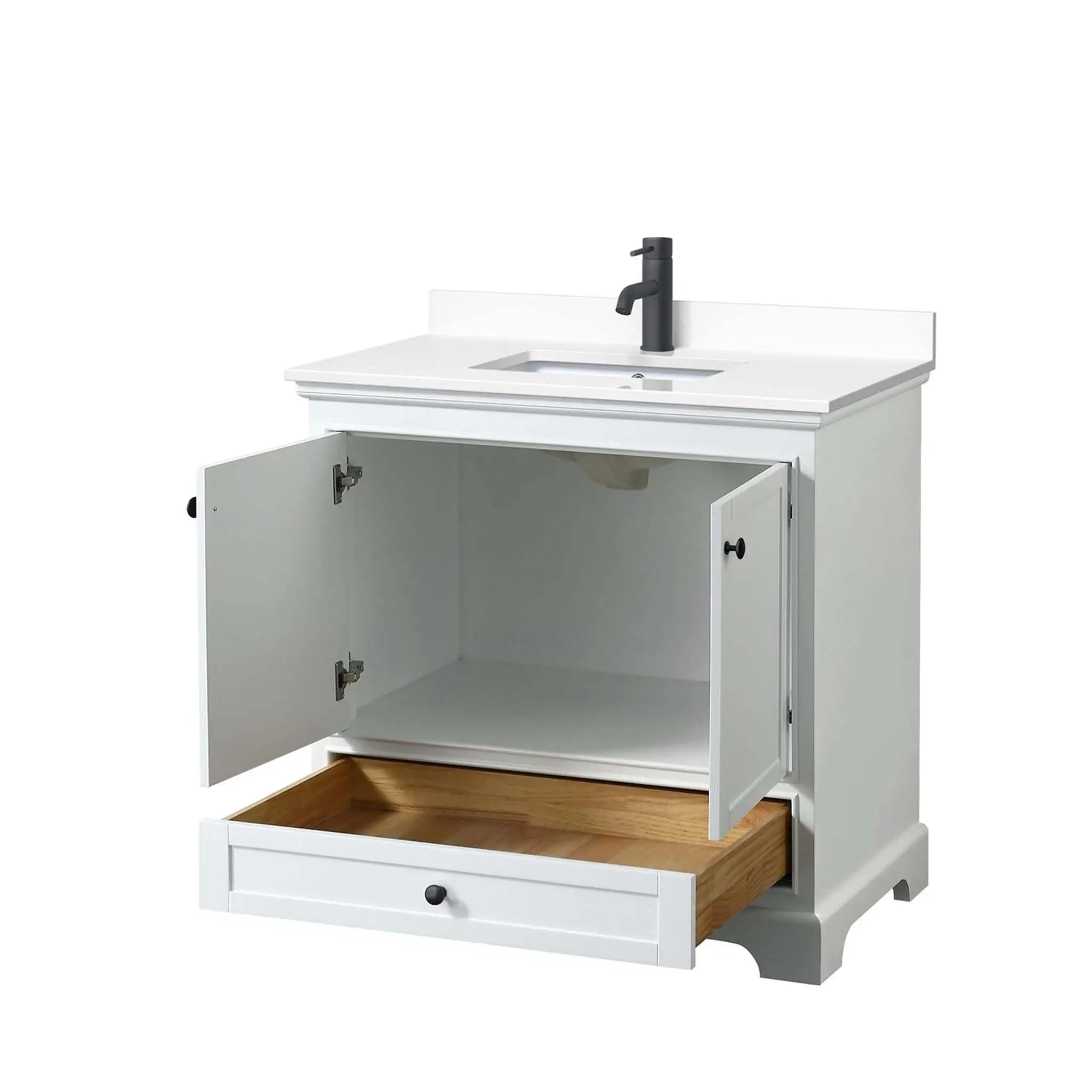 36" Deborah Single Bathroom Vanity in White with Matte Black Trim by Wyndham