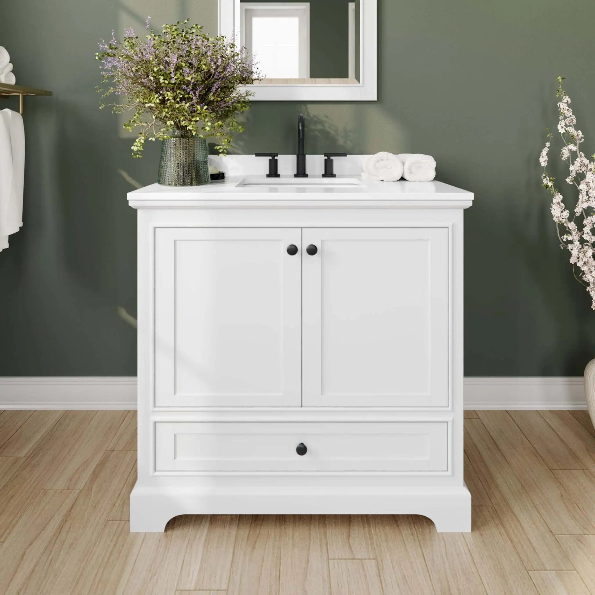 36" Deborah Single Bathroom Vanity in White with Matte Black Trim by Wyndham