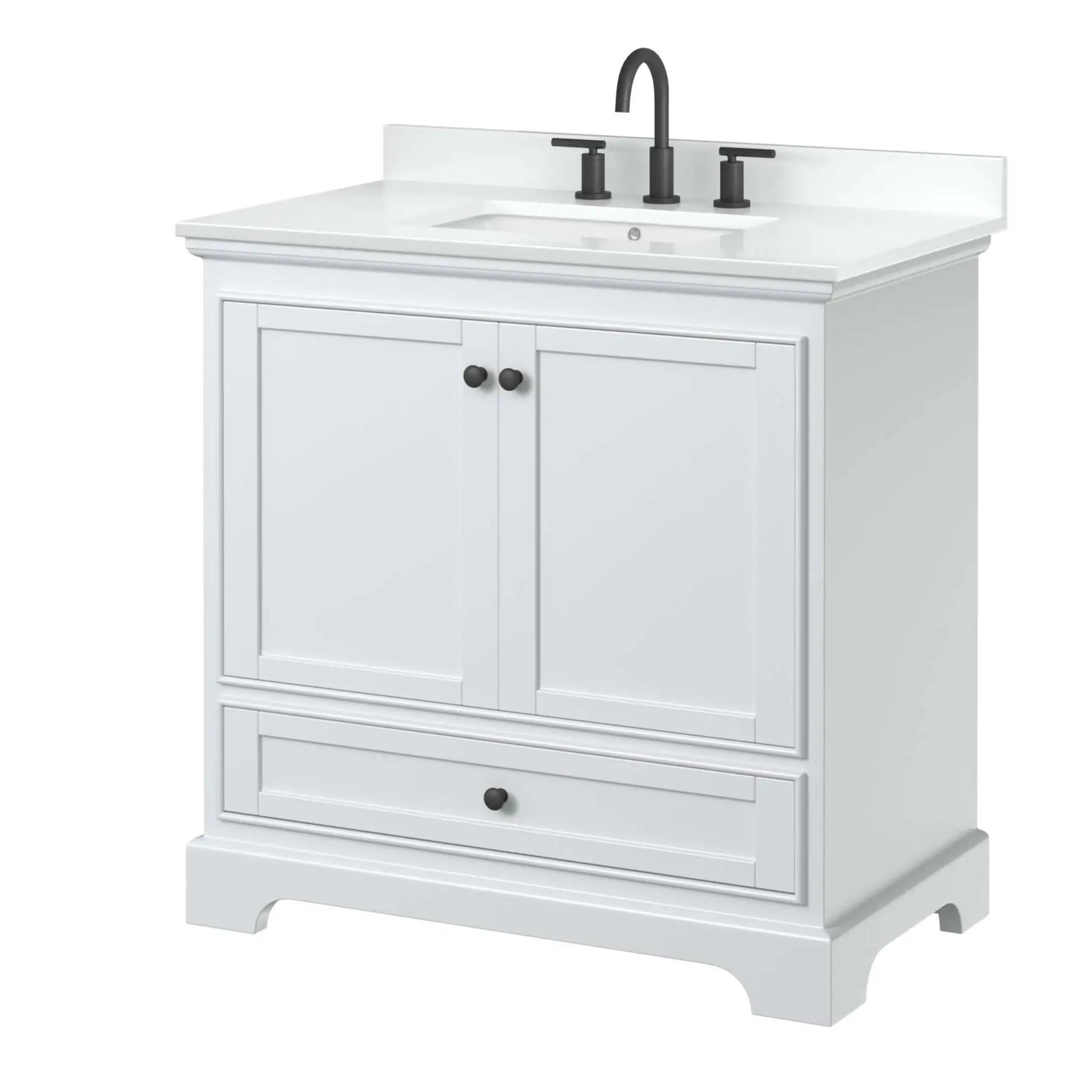 36" Deborah Single Bathroom Vanity in White with Matte Black Trim by Wyndham