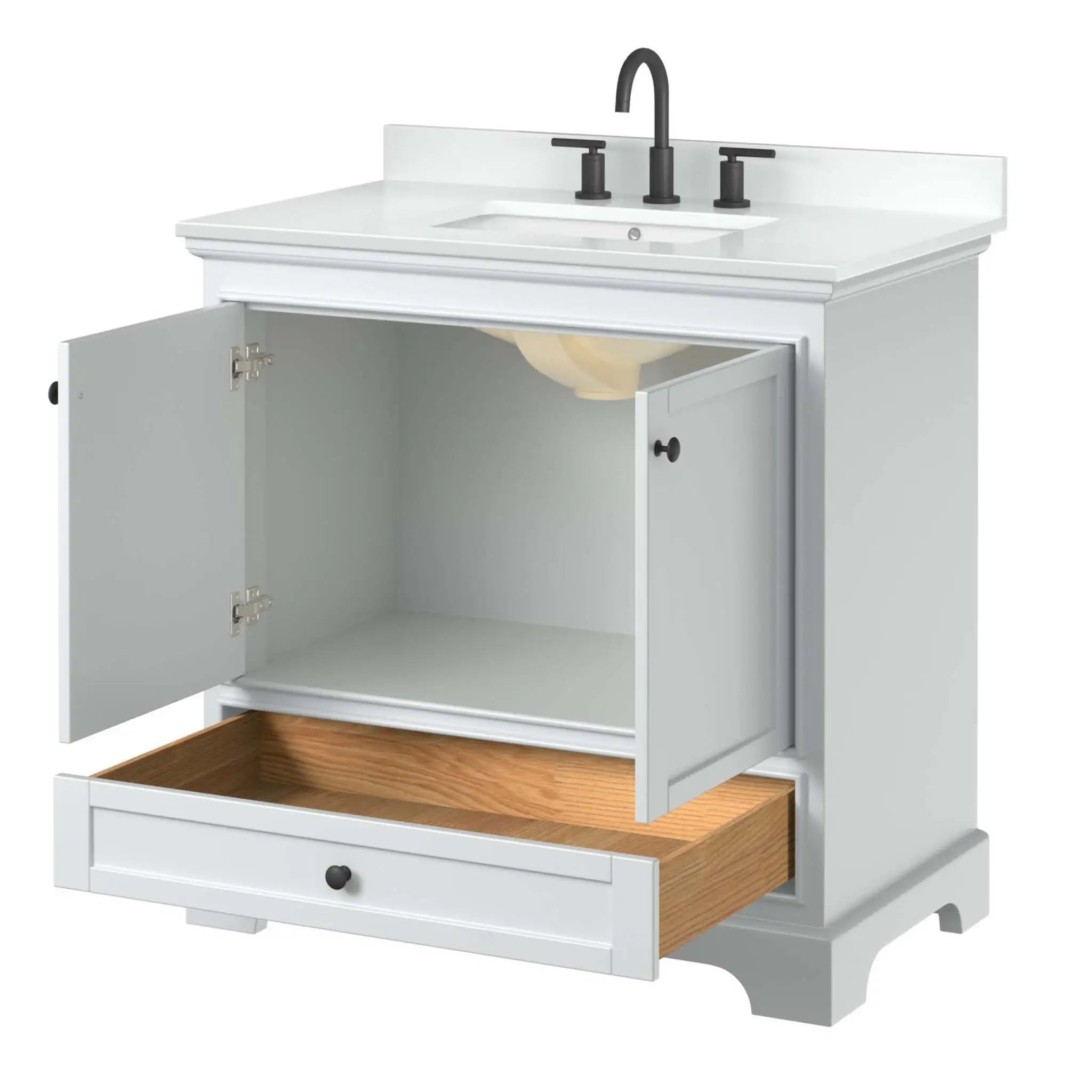 36" Deborah Single Bathroom Vanity in White with Matte Black Trim by Wyndham