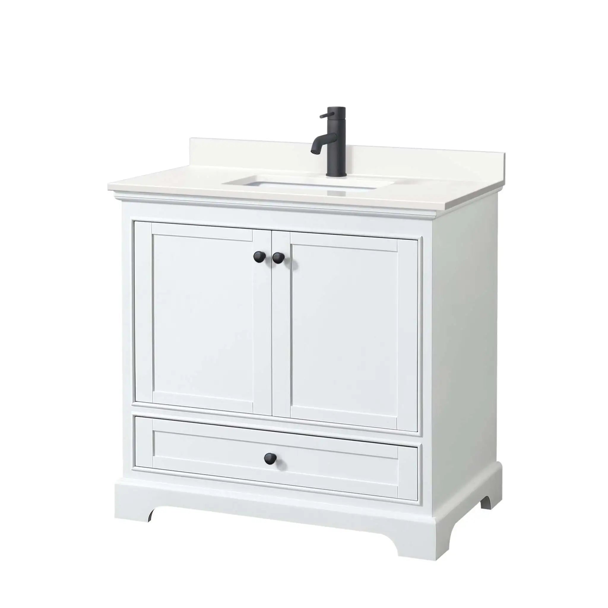 36" Deborah Single Bathroom Vanity in White with Matte Black Trim by Wyndham