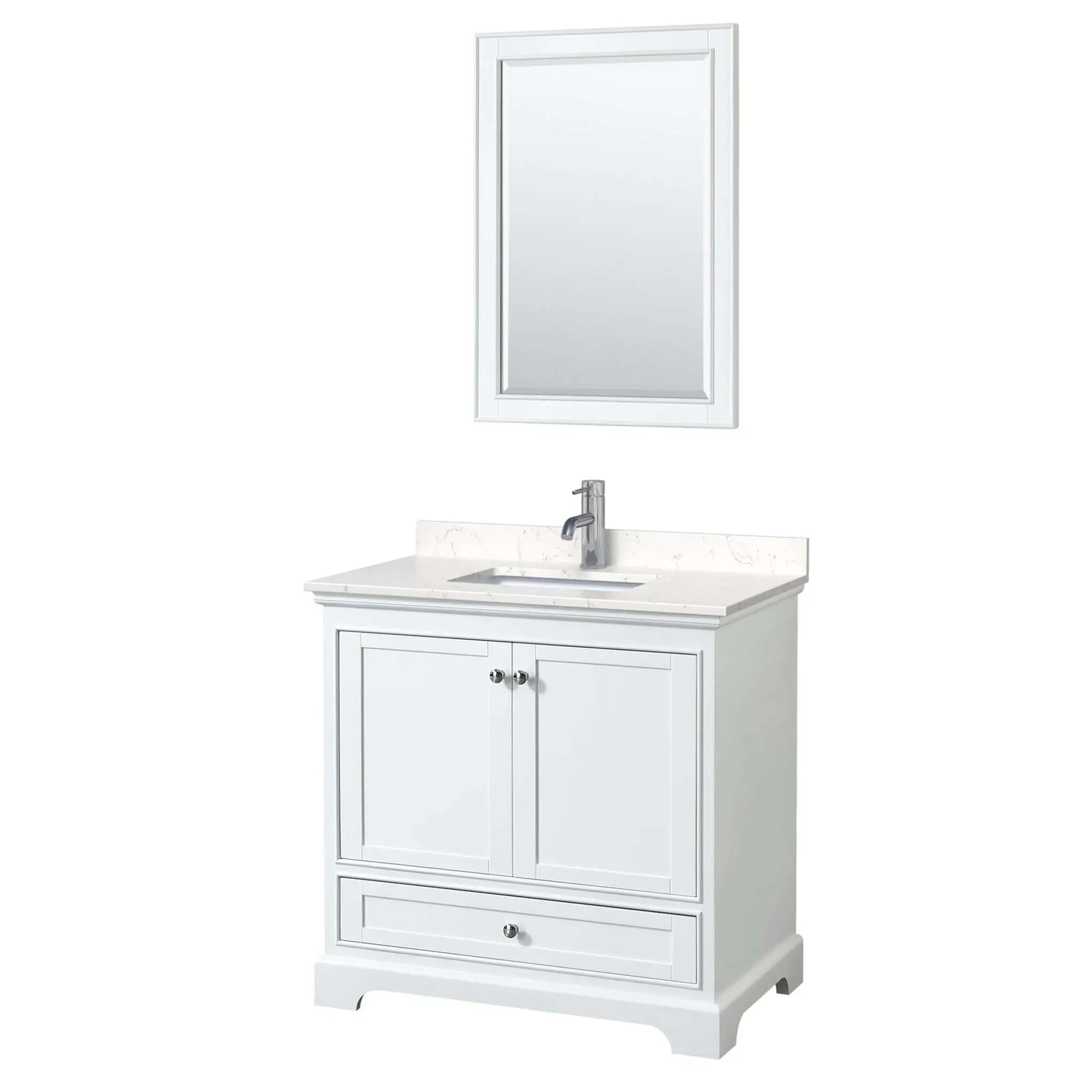 36" Deborah Single Bathroom Vanity in White with Polished Chrome Trim & 24" Mirror by Wyndham