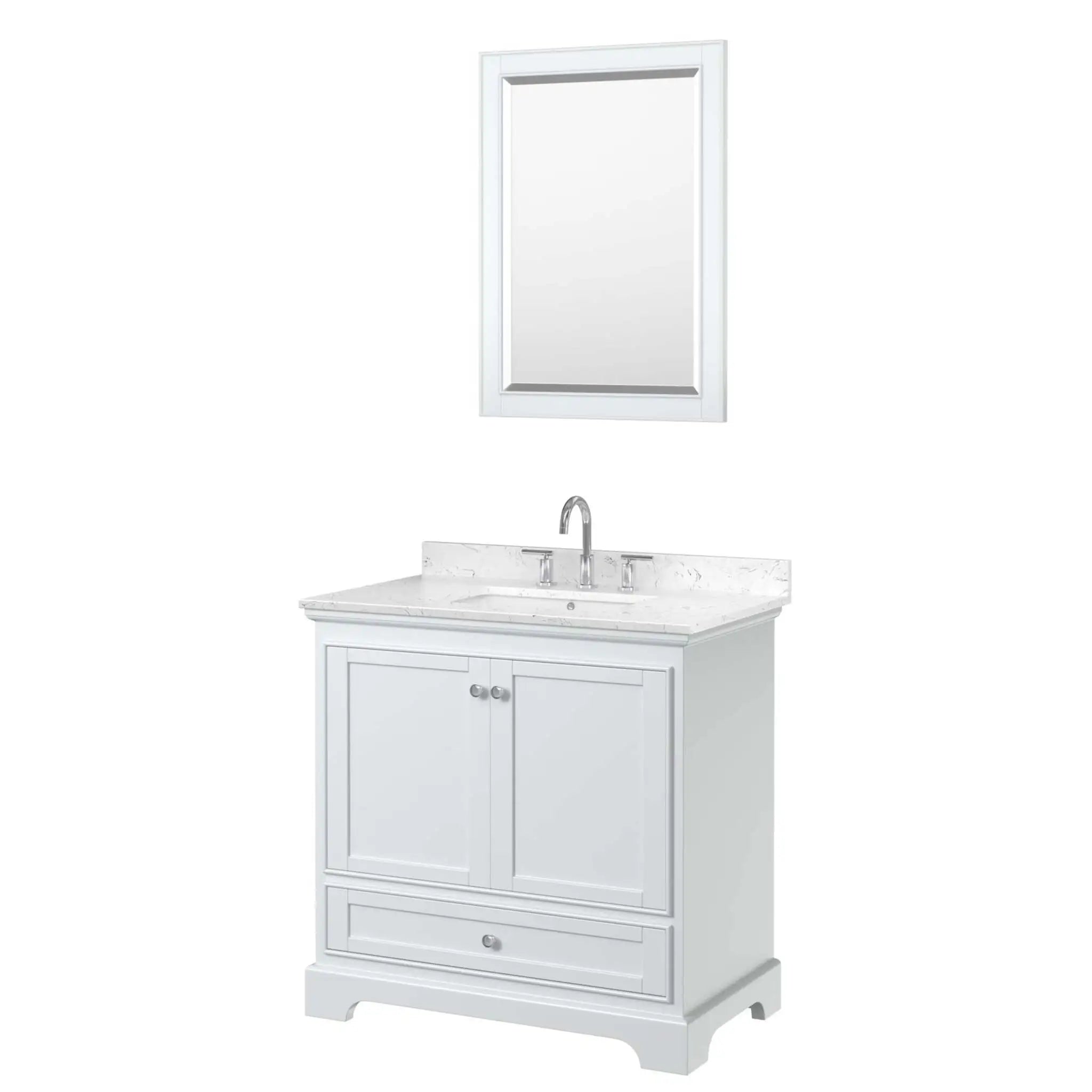 36" Deborah Single Bathroom Vanity in White with Polished Chrome Trim & 24" Mirror by Wyndham