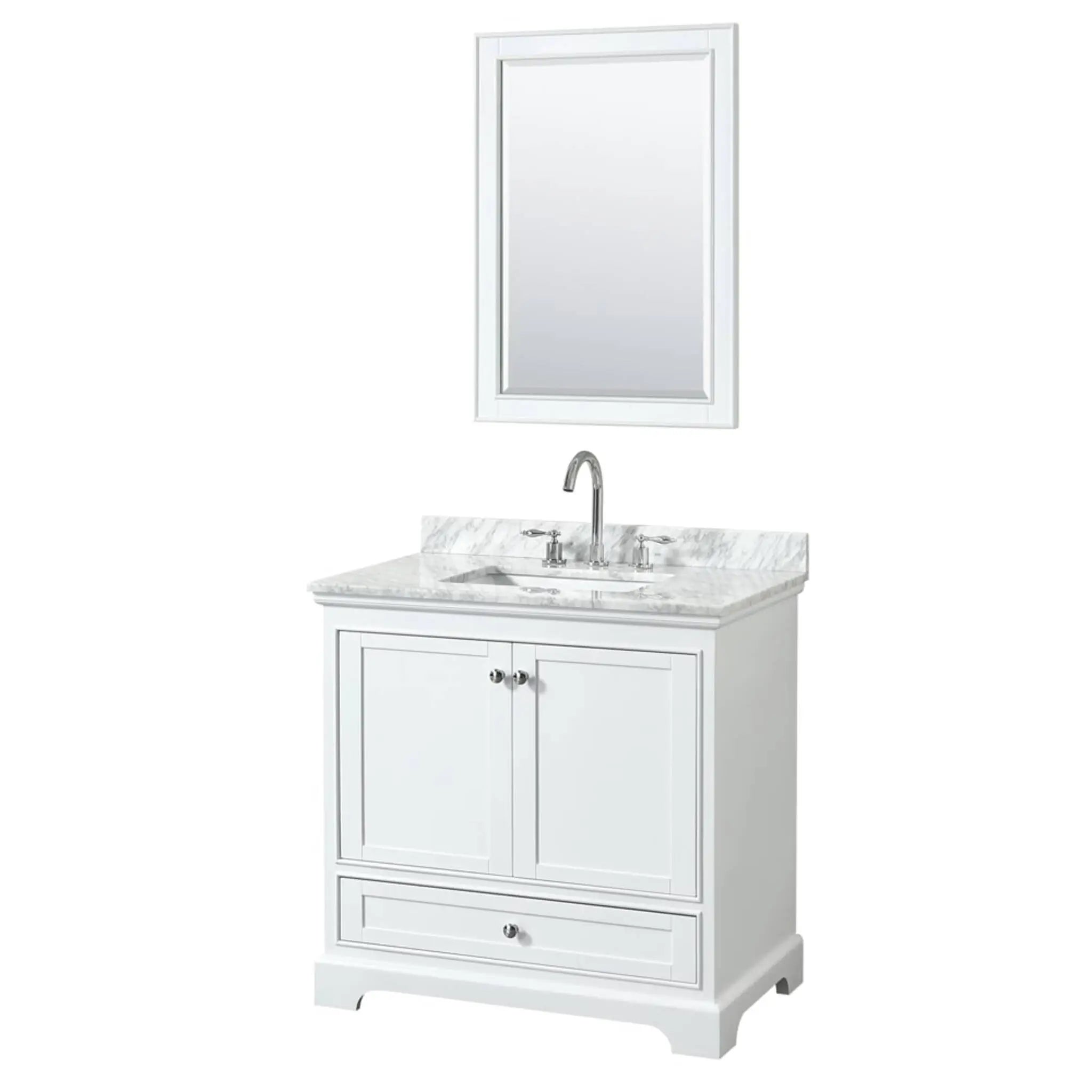 36" Deborah Single Bathroom Vanity in White with Polished Chrome Trim & 24" Mirror by Wyndham