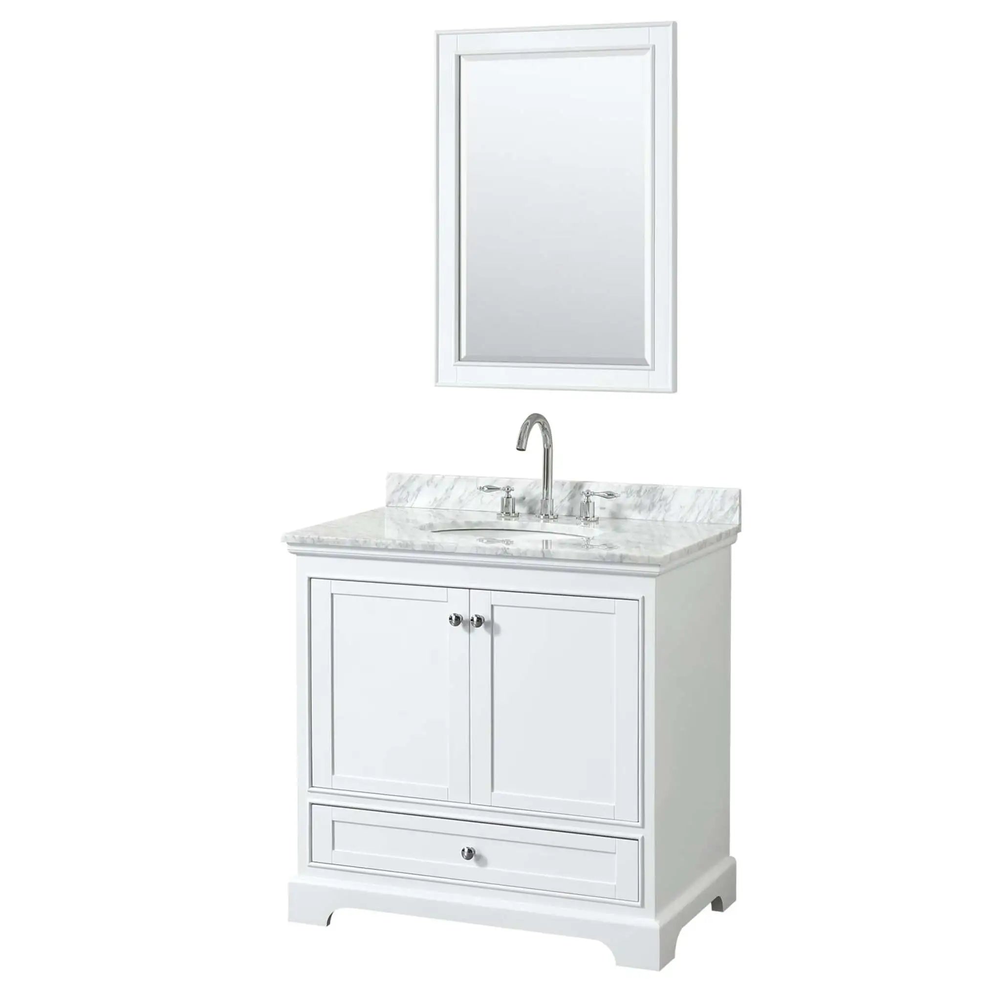 36" Deborah Single Bathroom Vanity in White with Polished Chrome Trim & 24" Mirror by Wyndham