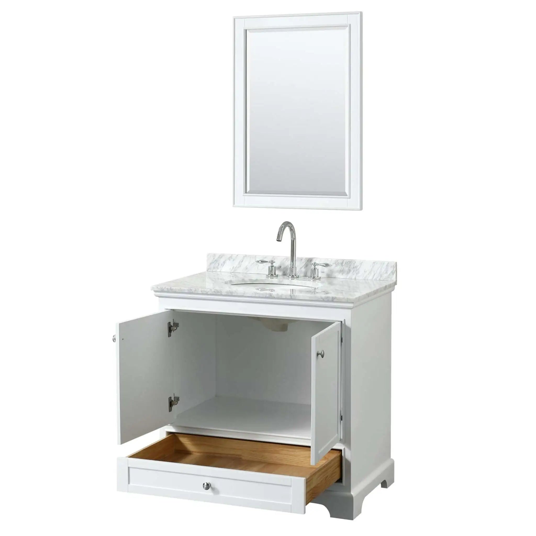 36" Deborah Single Bathroom Vanity in White with Polished Chrome Trim & 24" Mirror by Wyndham