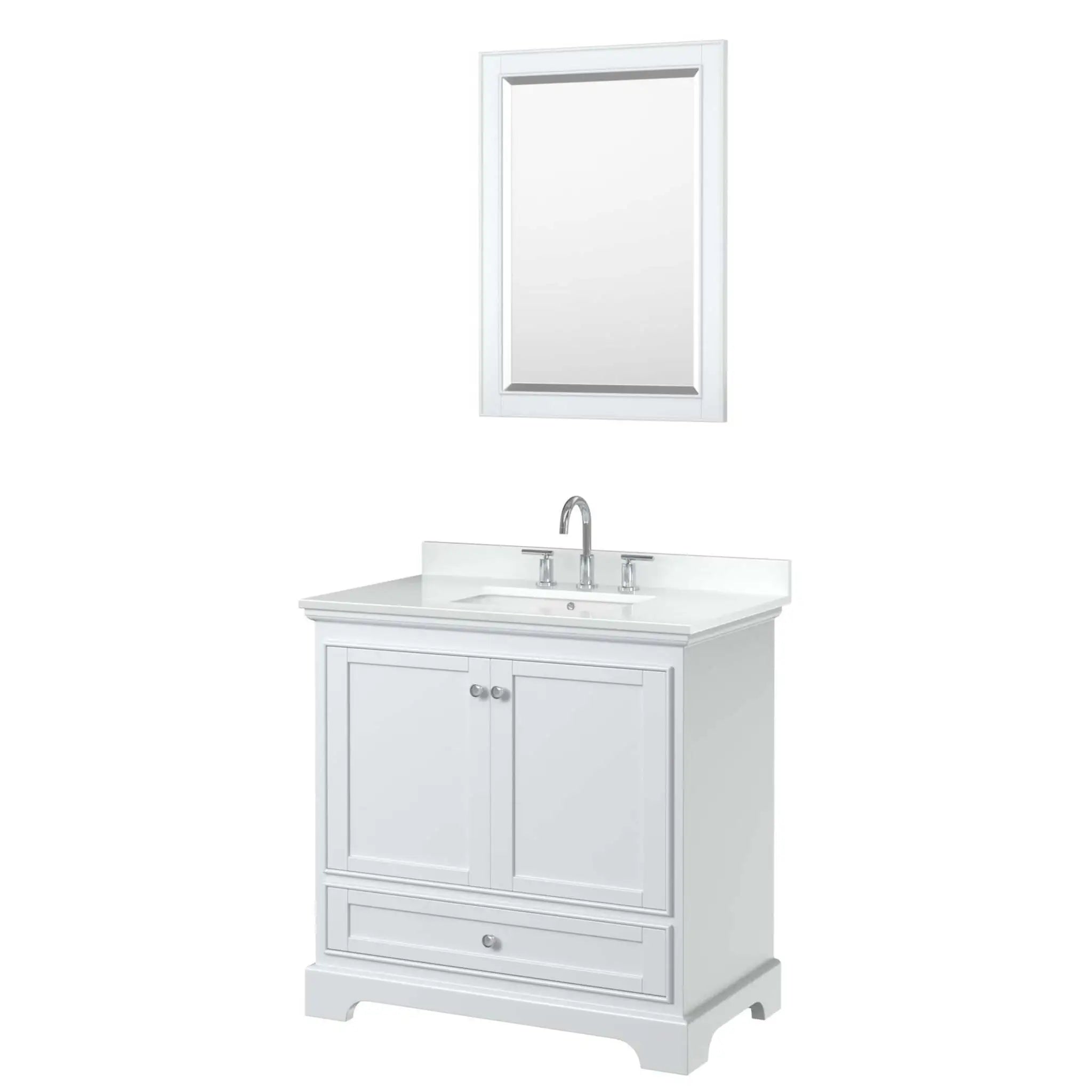 36" Deborah Single Bathroom Vanity in White with Polished Chrome Trim & 24" Mirror by Wyndham