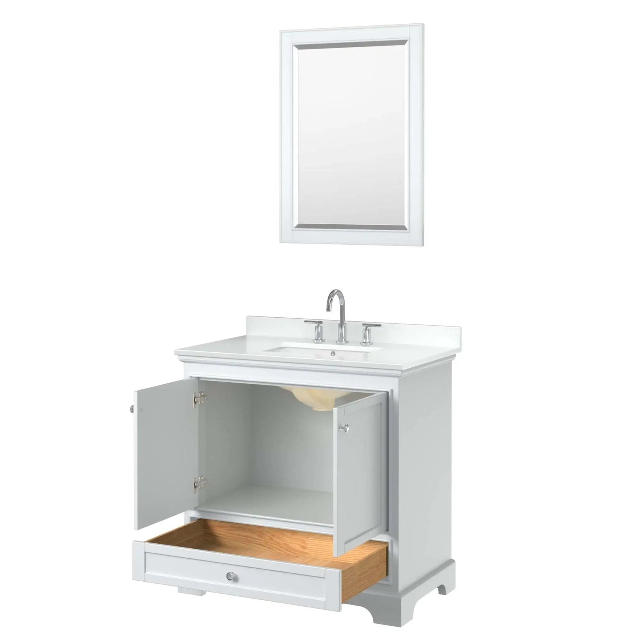 36" Deborah Single Bathroom Vanity in White with Polished Chrome Trim & 24" Mirror by Wyndham
