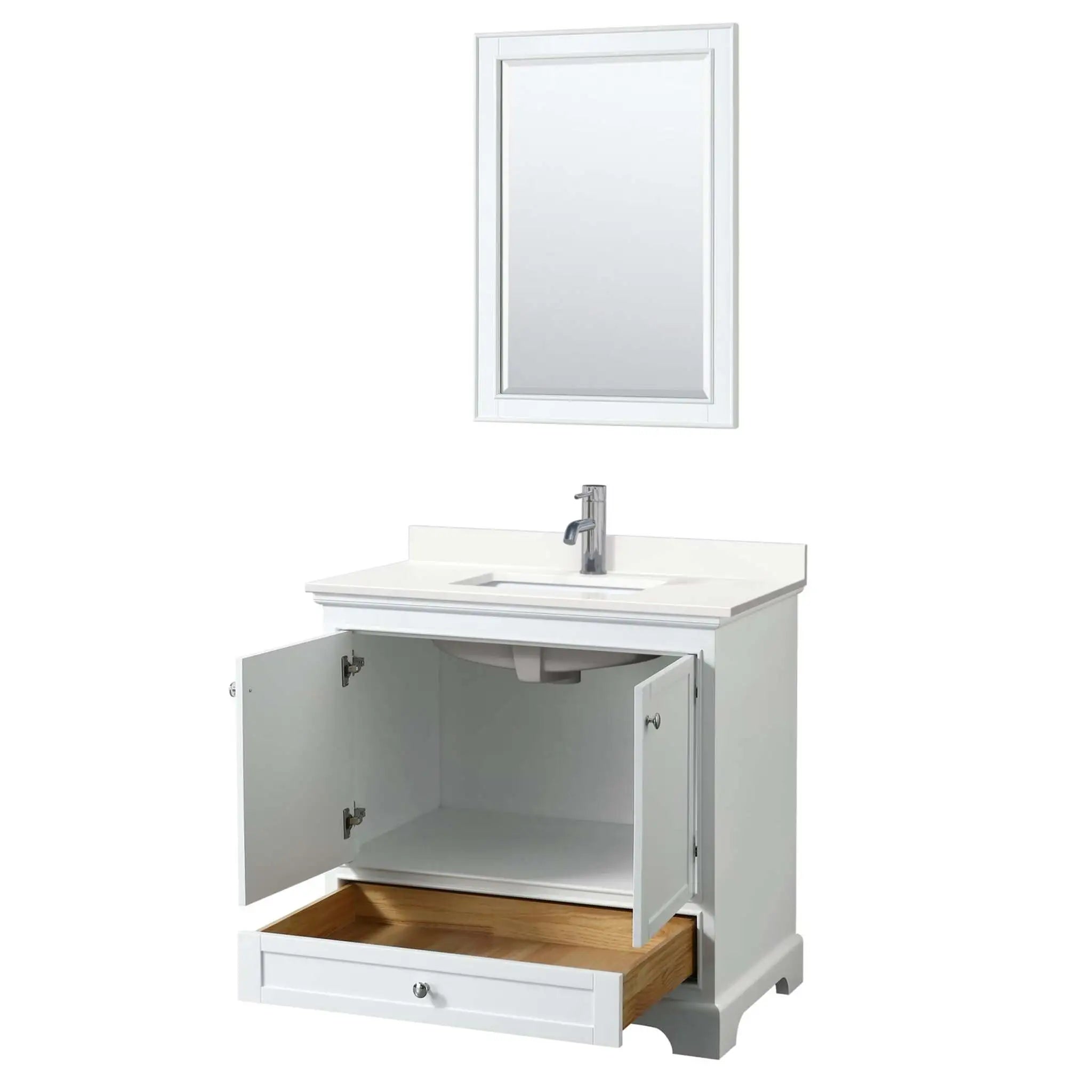 36" Deborah Single Bathroom Vanity in White with Polished Chrome Trim & 24" Mirror by Wyndham