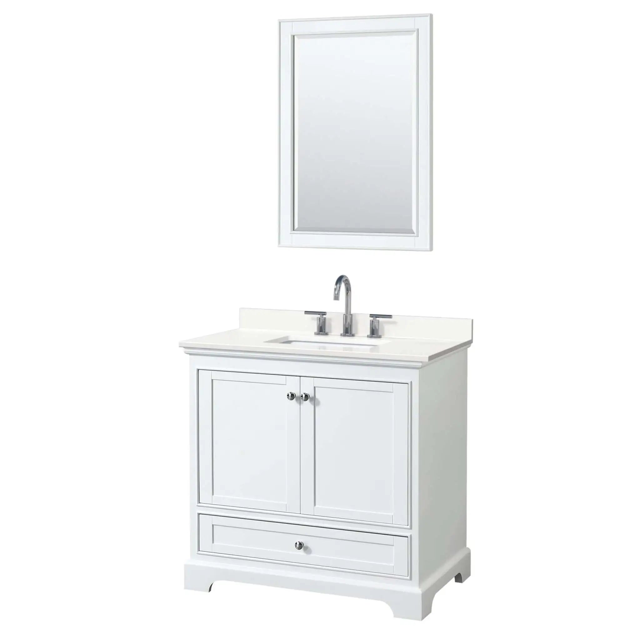 36" Deborah Single Bathroom Vanity in White with Polished Chrome Trim & 24" Mirror by Wyndham