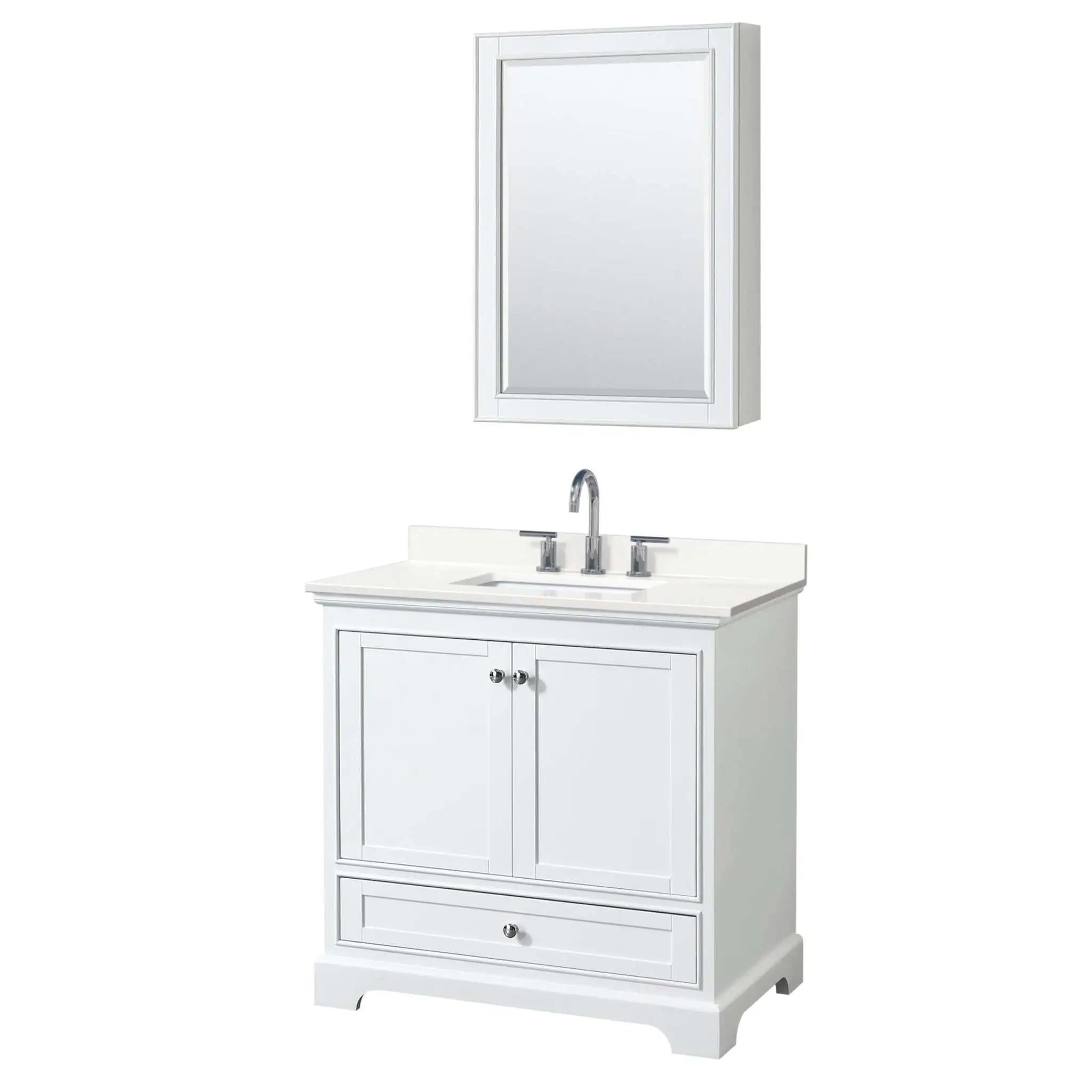 36" Deborah Single Bathroom Vanity in White with Polished Chrome Trim & Medicine Cabinet by Wyndham