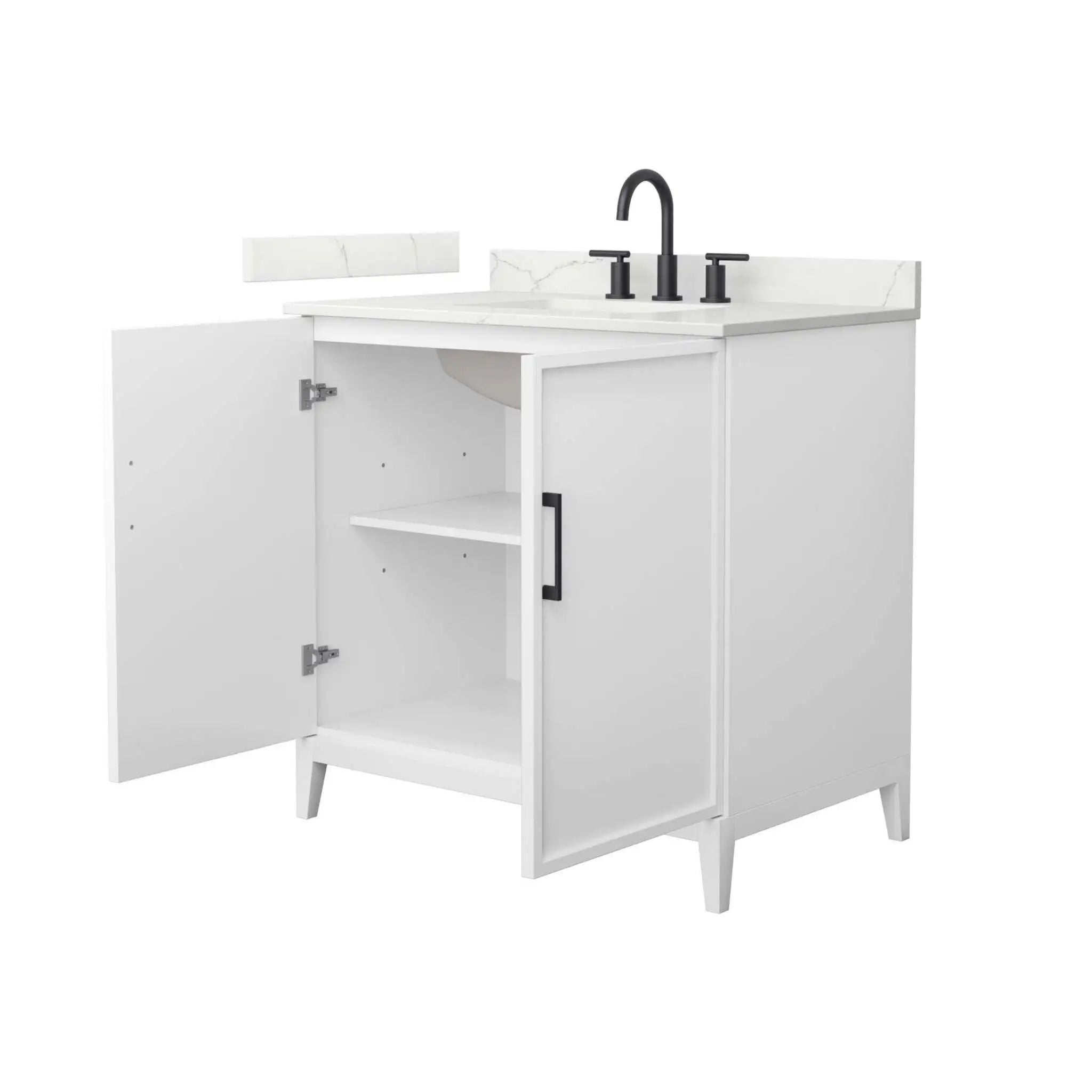 36" Elan Single Bathroom Vanity in White with Matte Black Trim by Wyndham