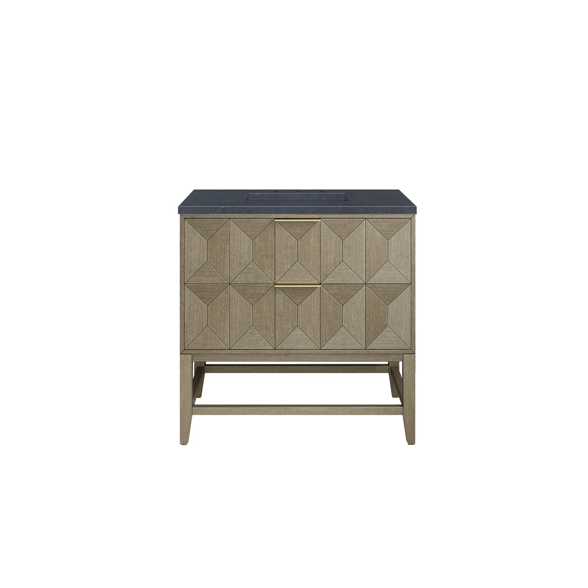 36" Emmeline Single Vanity in Pebble Oak-Charcoal Soapstone Silestone-8" Widespread image