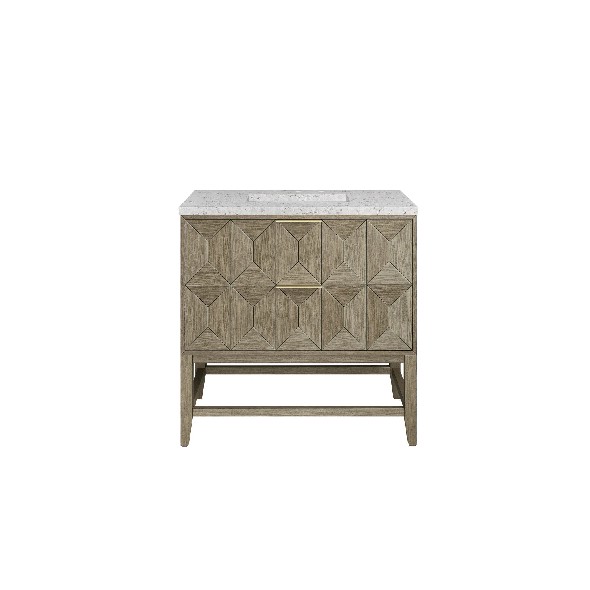 36" Emmeline Single Vanity in Pebble Oak-Eternal Jasmine Pearl Silestone-8" Widespread image