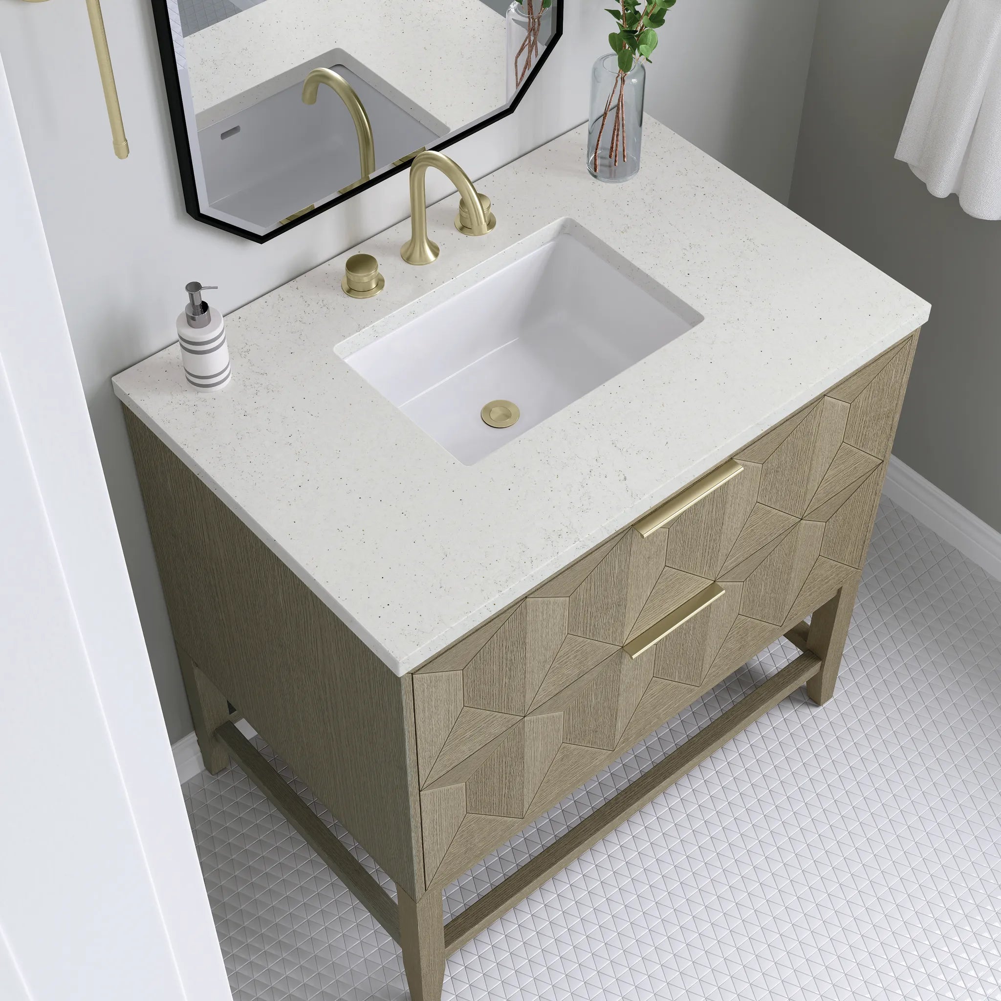 36" Emmeline Single Vanity in Pebble Oak-Lime Delight Silestone-8" Widespread image 3