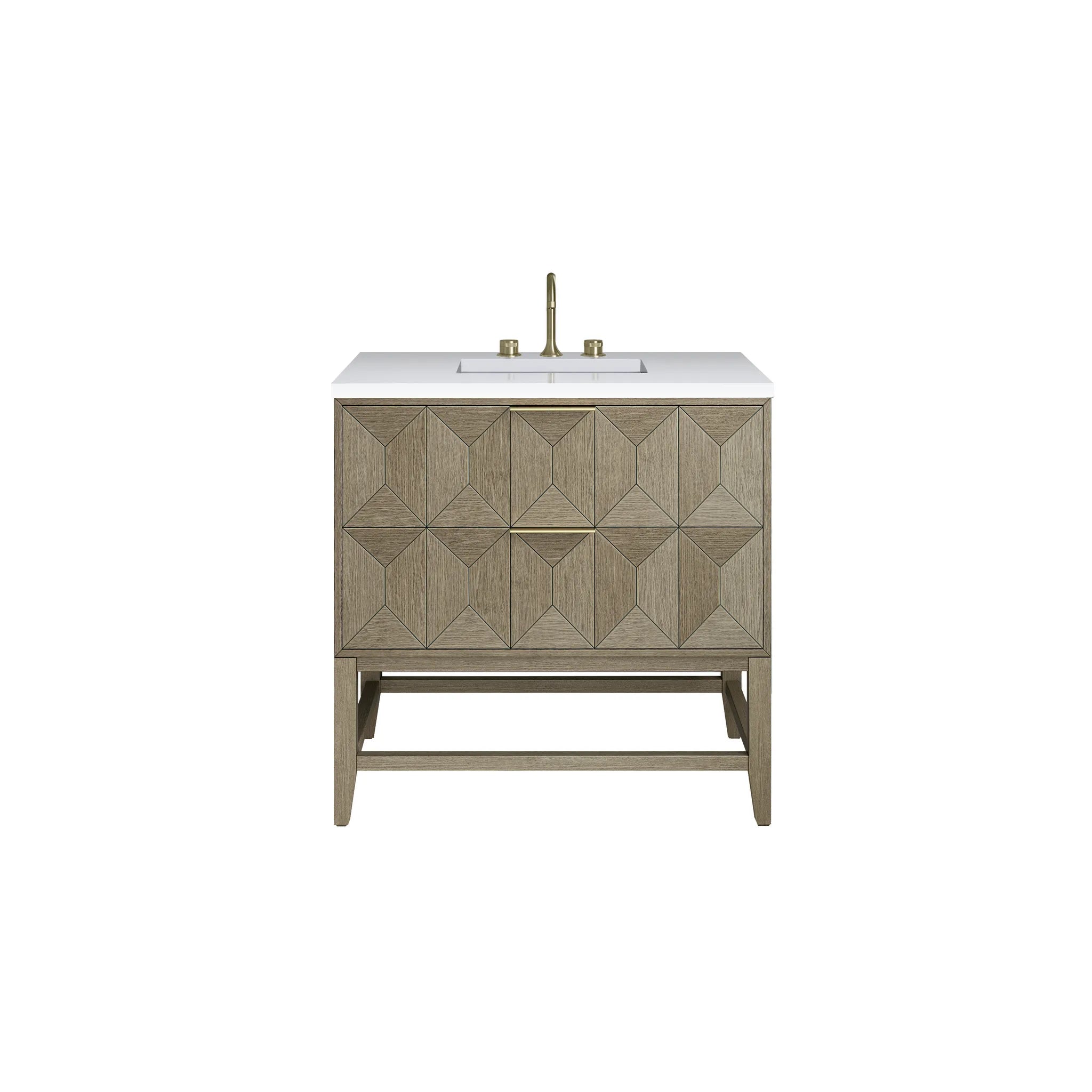 36" Emmeline Single Vanity in Pebble Oak-White Zeus Silestone-8" Widespread image 1