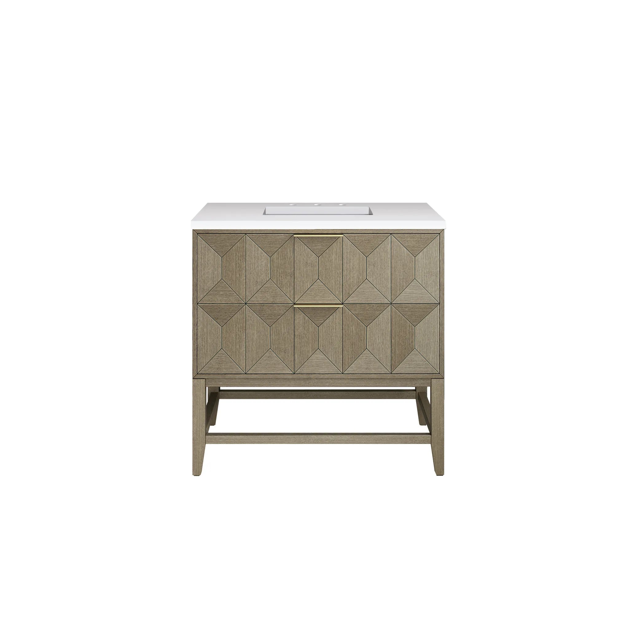 36" Emmeline Single Vanity in Pebble Oak-White Zeus Silestone-8" Widespread image
