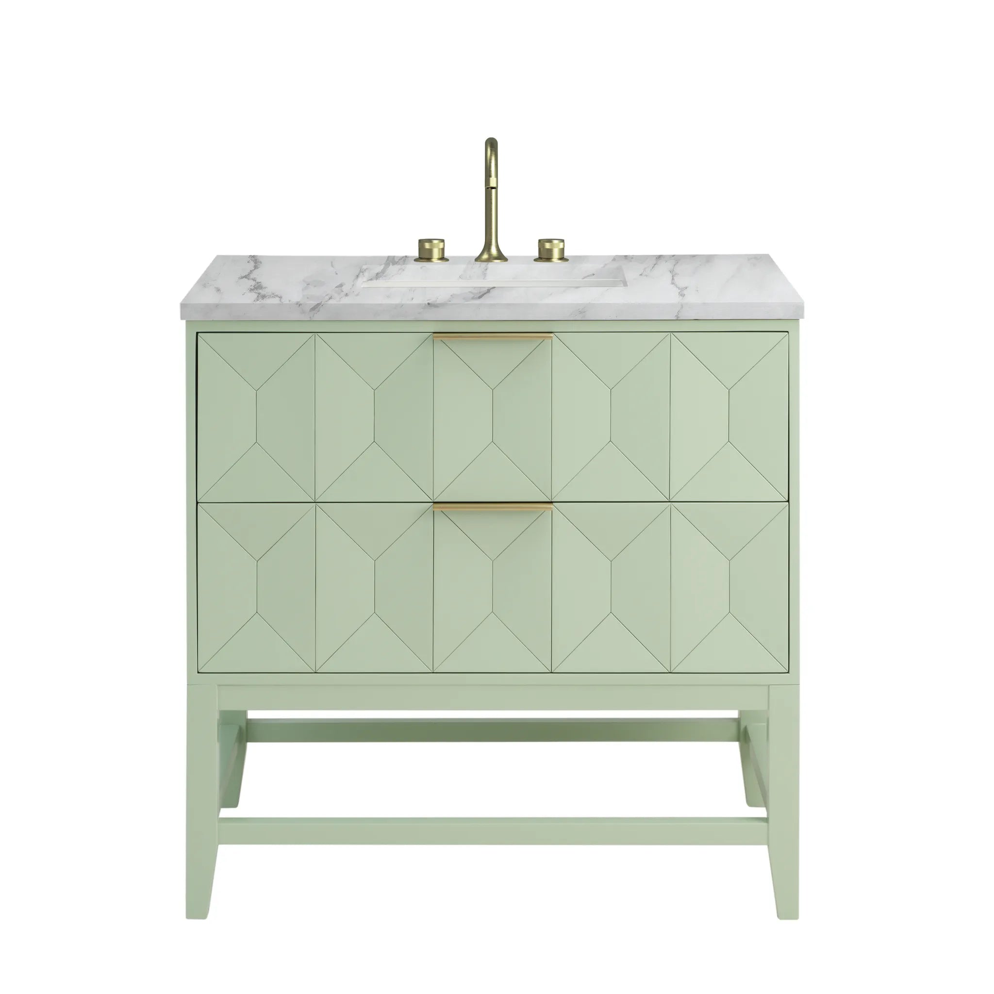 36" Emmeline Single Vanity in Pistachio-Carrara White Marble-8" Widespread image