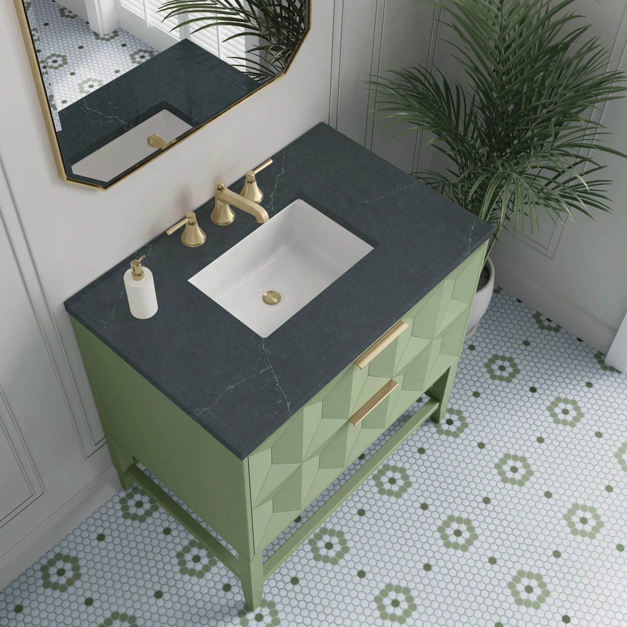 36" Emmeline Single Vanity in Pistachio-Charcoal Soapstone Silestone-8" Widespread image 6