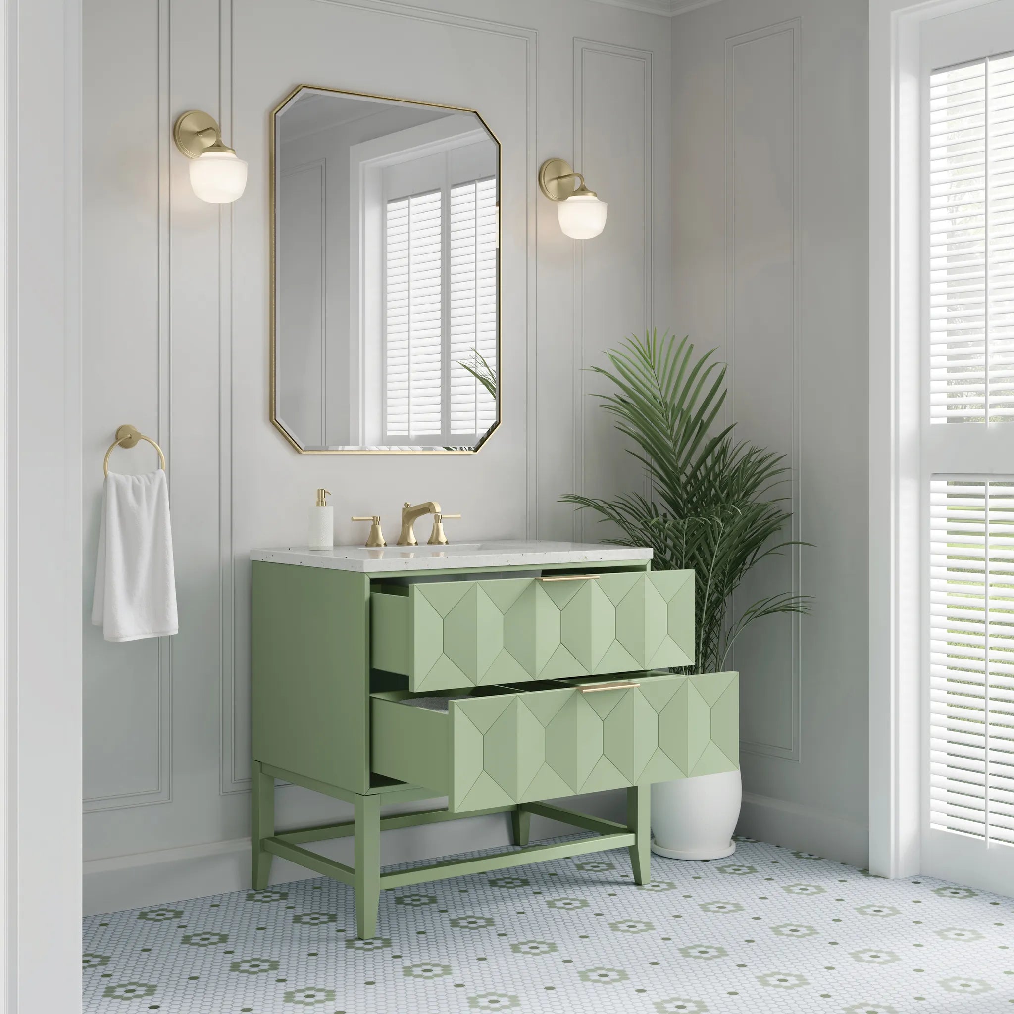 36" Emmeline Single Vanity in Pistachio-Lime Delight Silestone-8" Widespread image 4