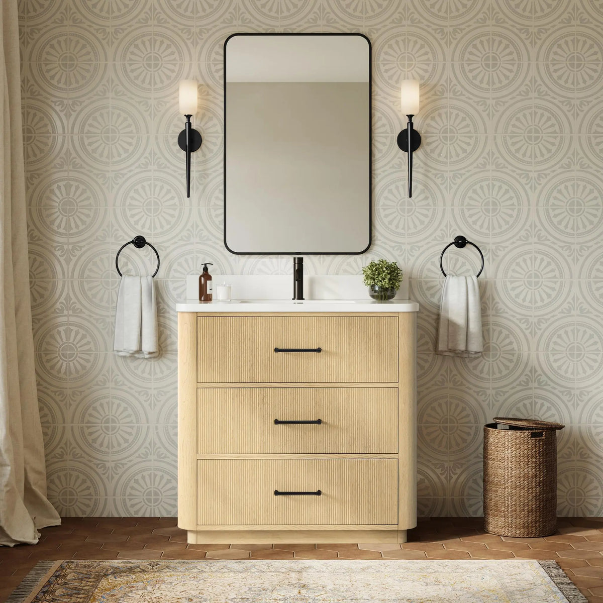36" Francesca Single Bathroom Vanity Scandinavian Oak Matte Black Trim by wyndham View 14