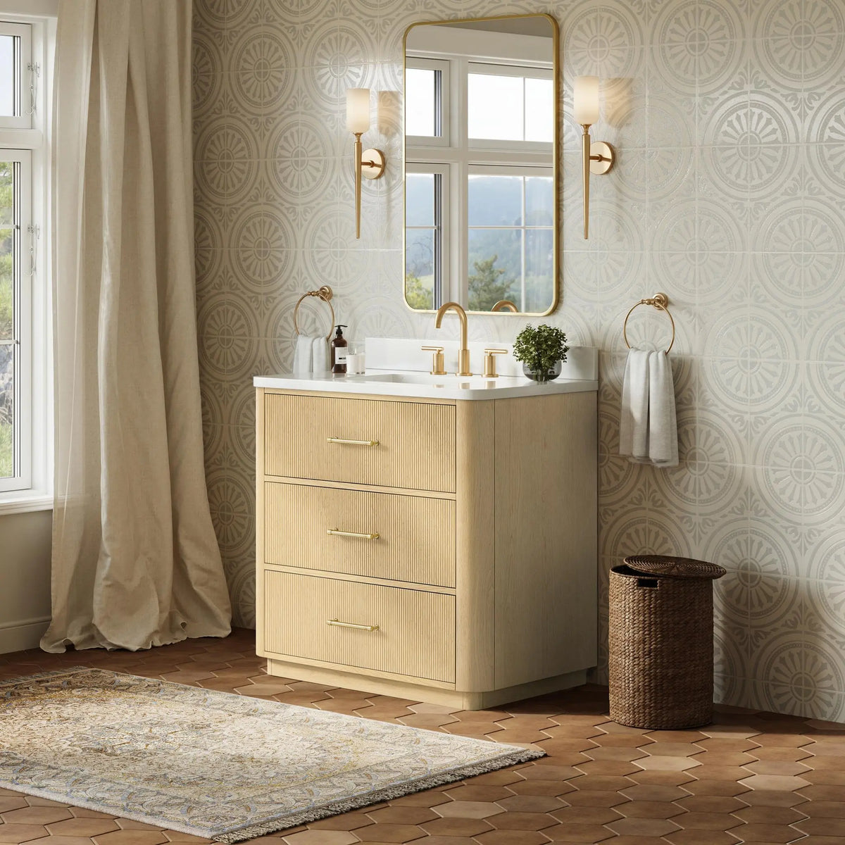 36" Francesca Single Bathroom Vanity Scandinavian Oak Satin Bronze Trim by wyndham View 7