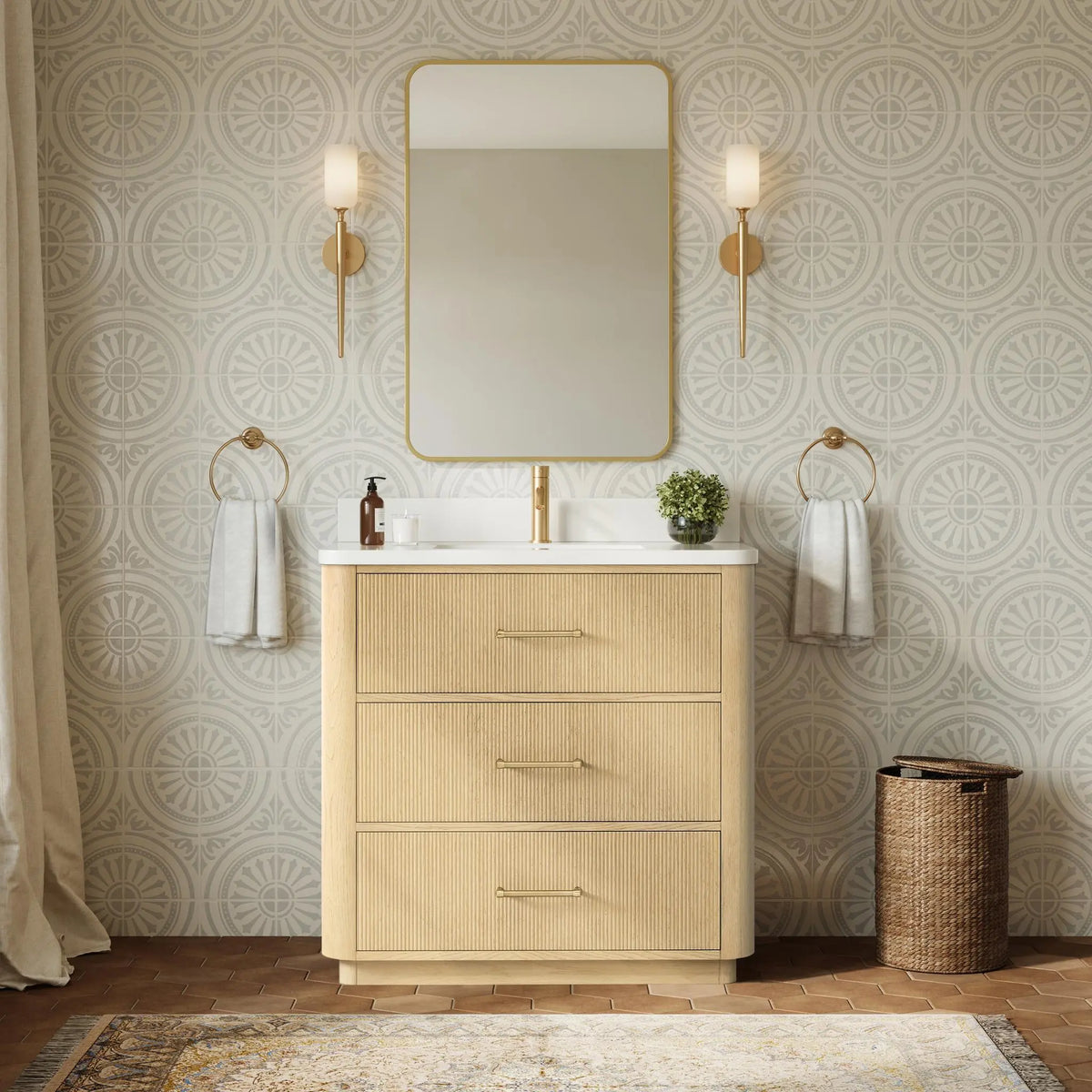 36" Francesca Single Bathroom Vanity Scandinavian Oak Satin Bronze Trim by wyndham View 14