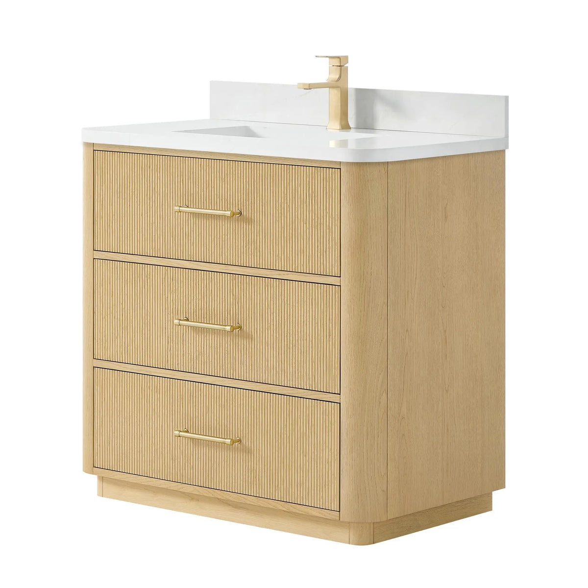 36" Francesca Single Bathroom Vanity Scandinavian Oak Satin Bronze Trim by wyndham View 5