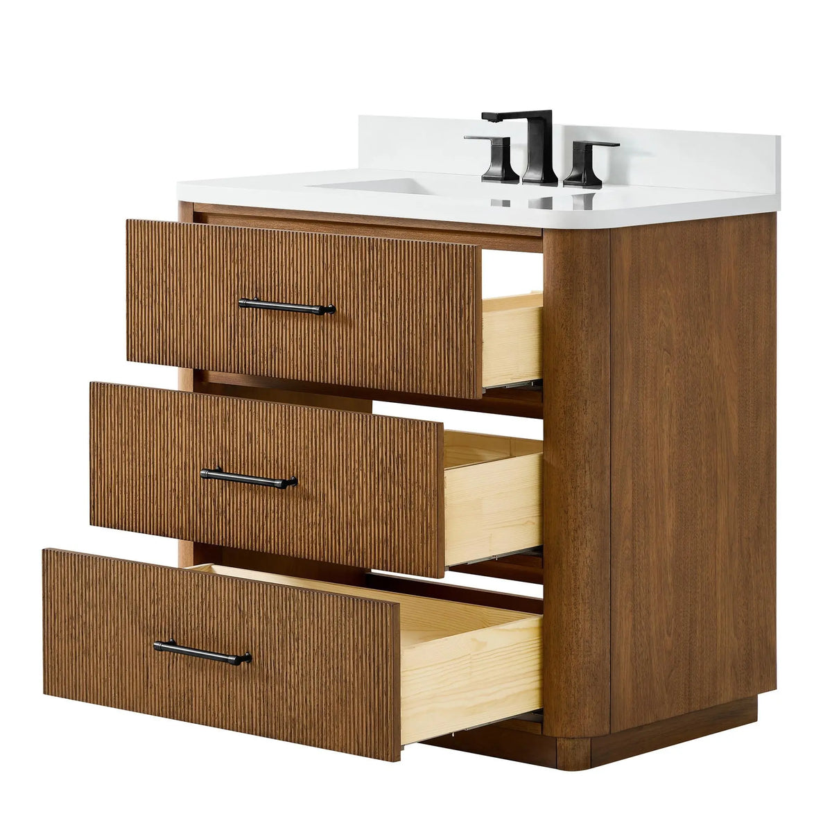 36" Francesca Single Bathroom Vanity Toasted Walnut Matte Black Trim by wyndham View 18