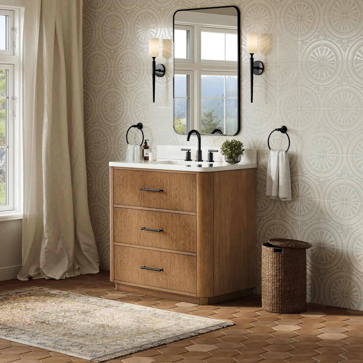 36" Francesca Single Bathroom Vanity Toasted Walnut Matte Black Trim by wyndham View 17