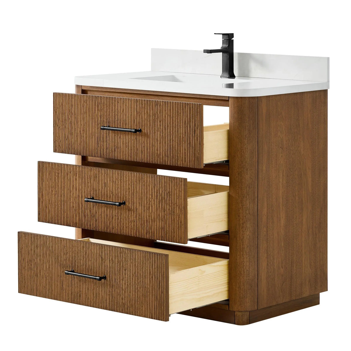 36" Francesca Single Bathroom Vanity Toasted Walnut Matte Black Trim by wyndham View 3