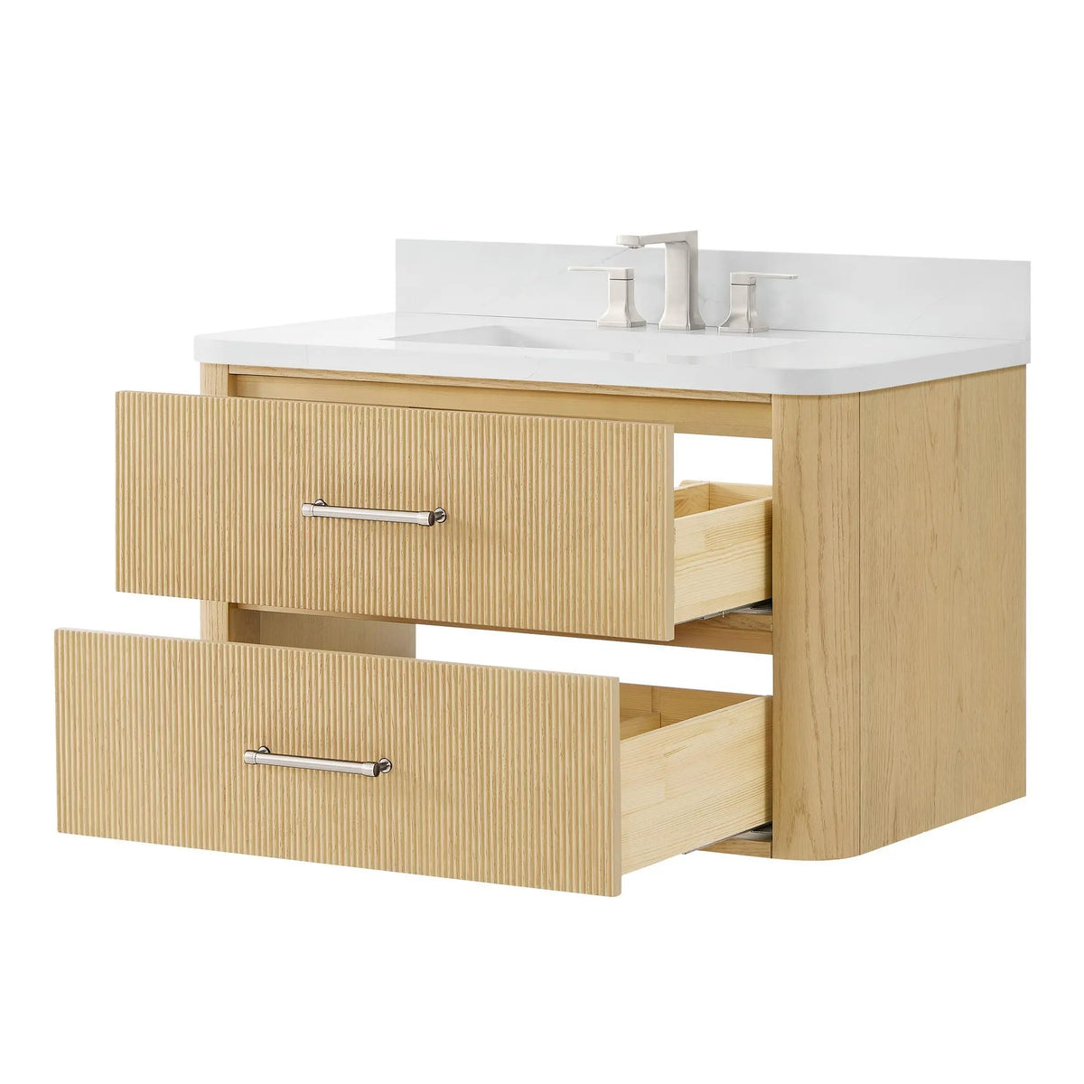 36" Francesca Single Wall Mounted Bathroom Vanity Scandinavian Oak Brushed Nickel Trim by wyndham View 8